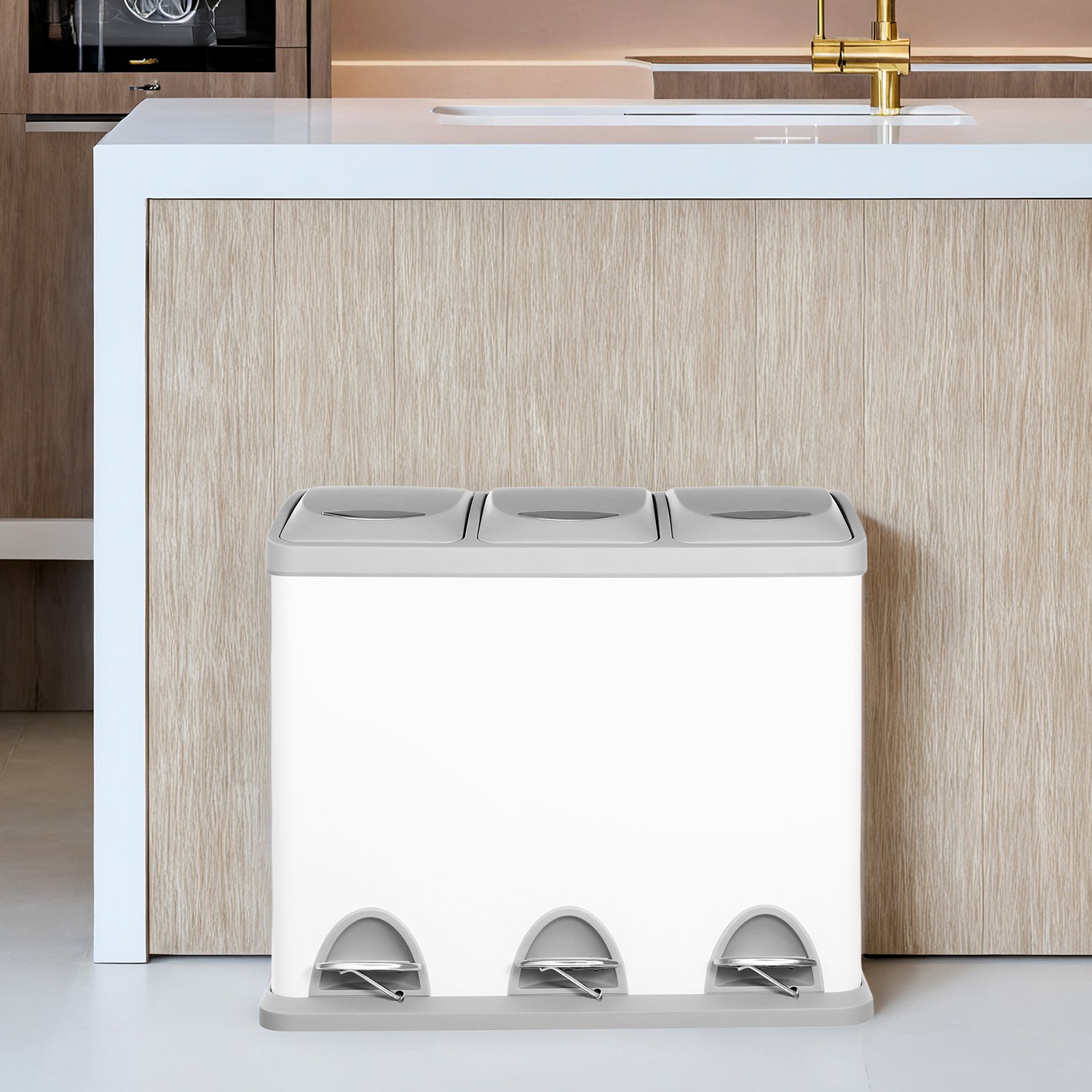 Songmics - Mülleimer für die Küche 3-in-1 Abfalleimer 24 Liter Treteimer aus Metall Mülltrennung Mülltrennsystem aus Stahl robust einfach zu