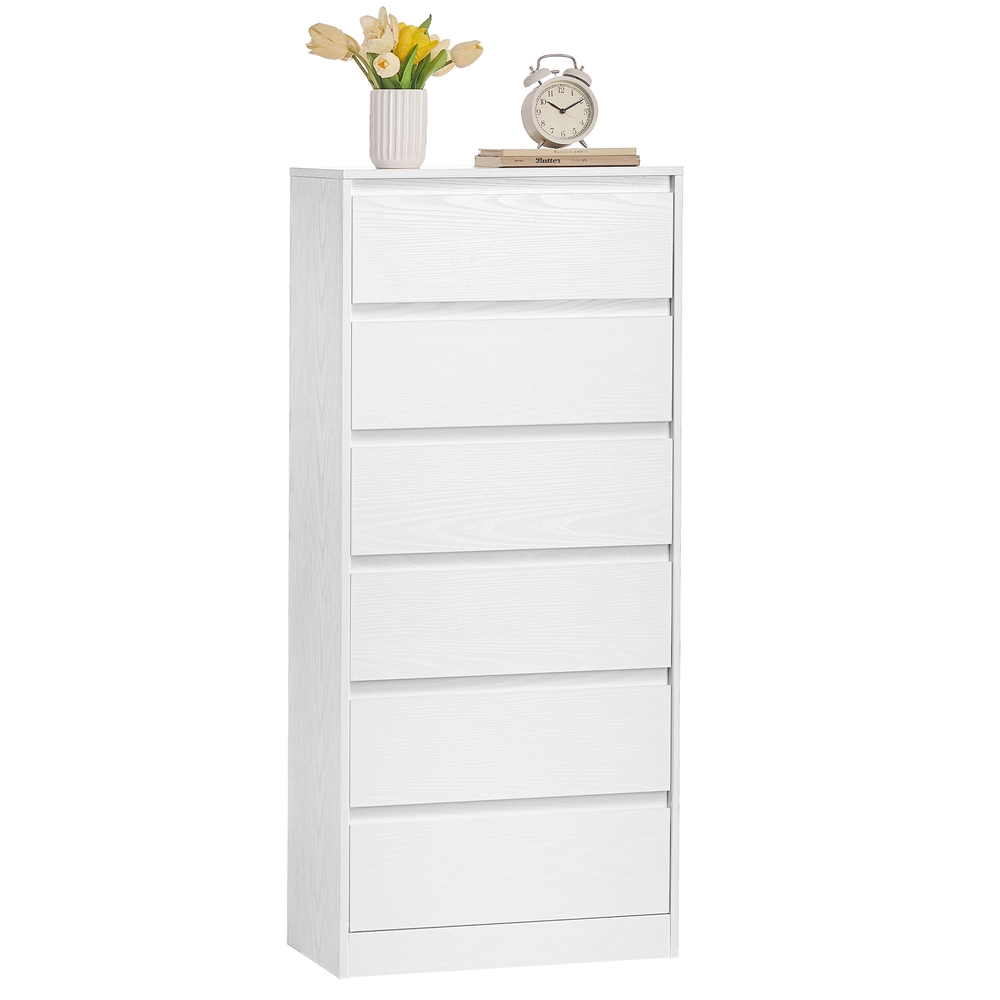 Kommode mit 6 Schubladen, Kommodenschrank, Schubladenschrank, Wäschekommode, für Schlafzimmer, 30 x 48 x 111,2 cm, Modern Kailyn Kollektion, schneeweiß
