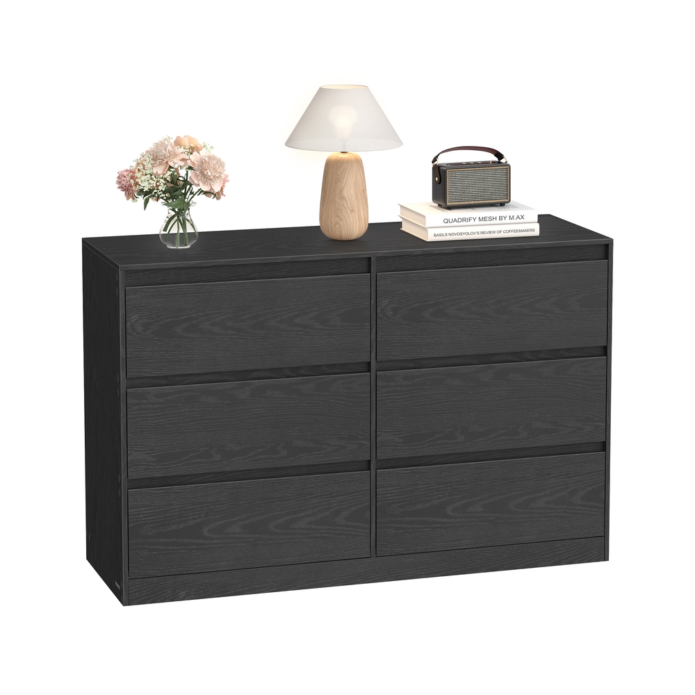 VASAGLE Kommode mit 6 Schubladen, Komodenschrank, Schubladenschrank, Wäschekommode, für Schlafzimmer, 40 x 119,4 x 75 cm, Modern Kailyn Kollektion, ebenholzschwarz LTS616B01