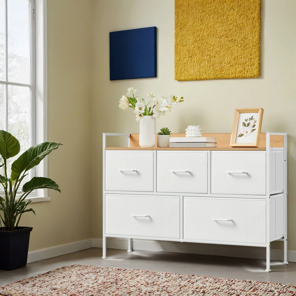 SONGMICS Kommode, Schrank, 5 Stoffschubladen mit Griffen