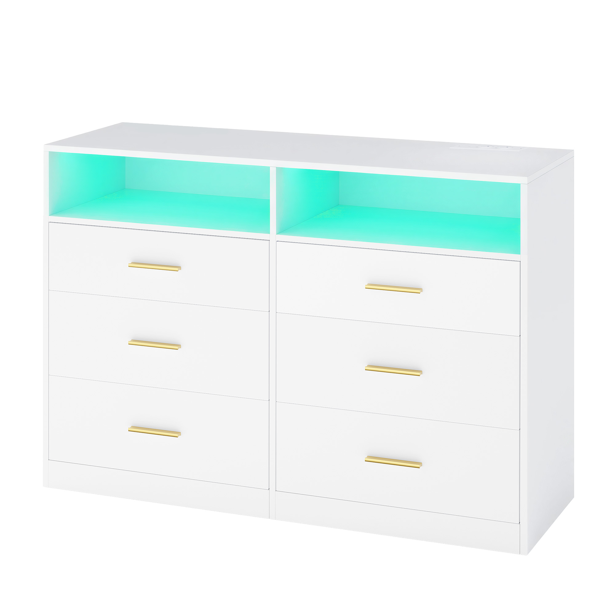 Kommode mit LED-Beleuchtung und Ladestation, 6 Schubladen, modern