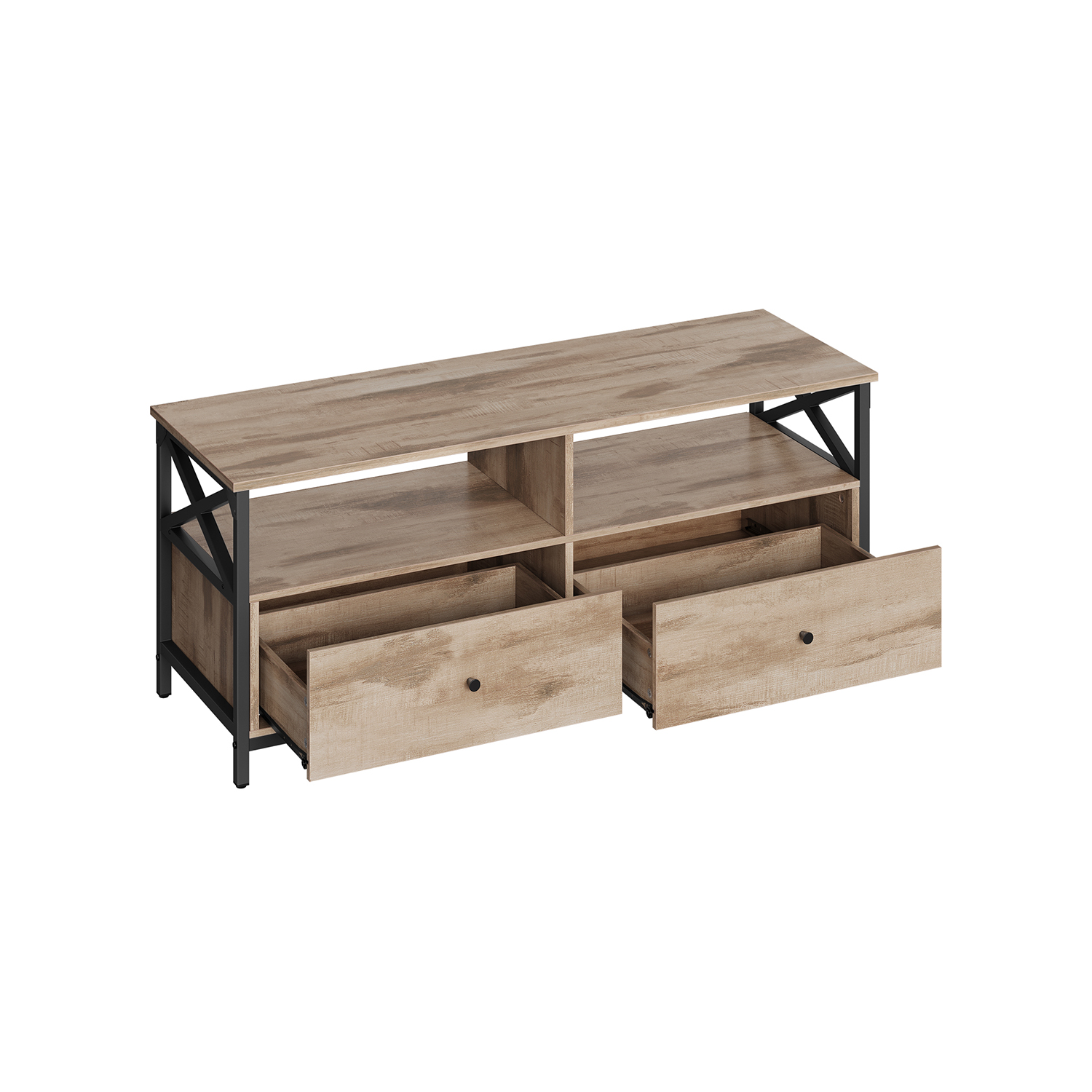 TV-Schrank 120 cm lang mit 2 Schubladen und 2 offenen Fächern