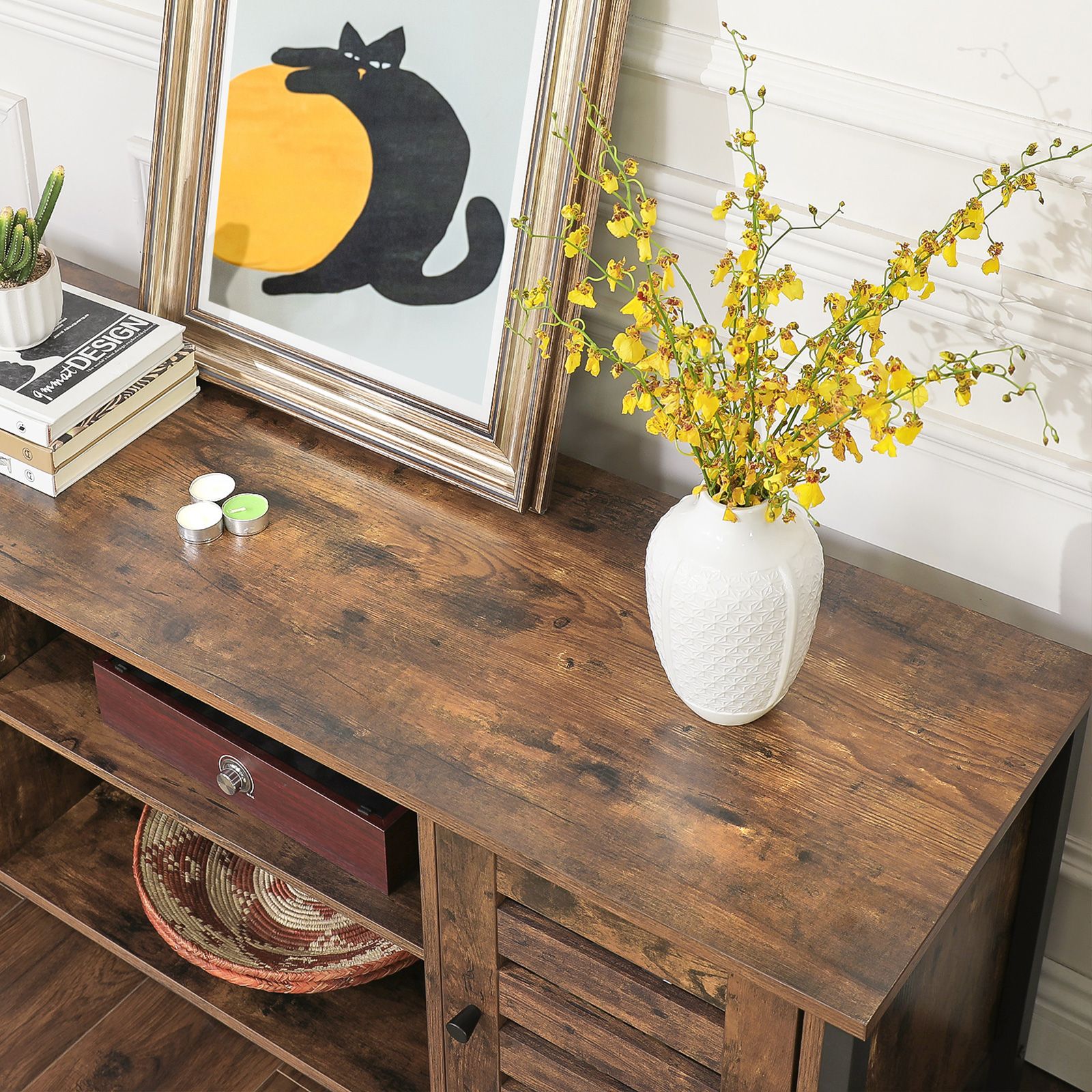 Televizoriaus apatinė lenta su 2 spintelėmis ir 2 lentynų lygiais