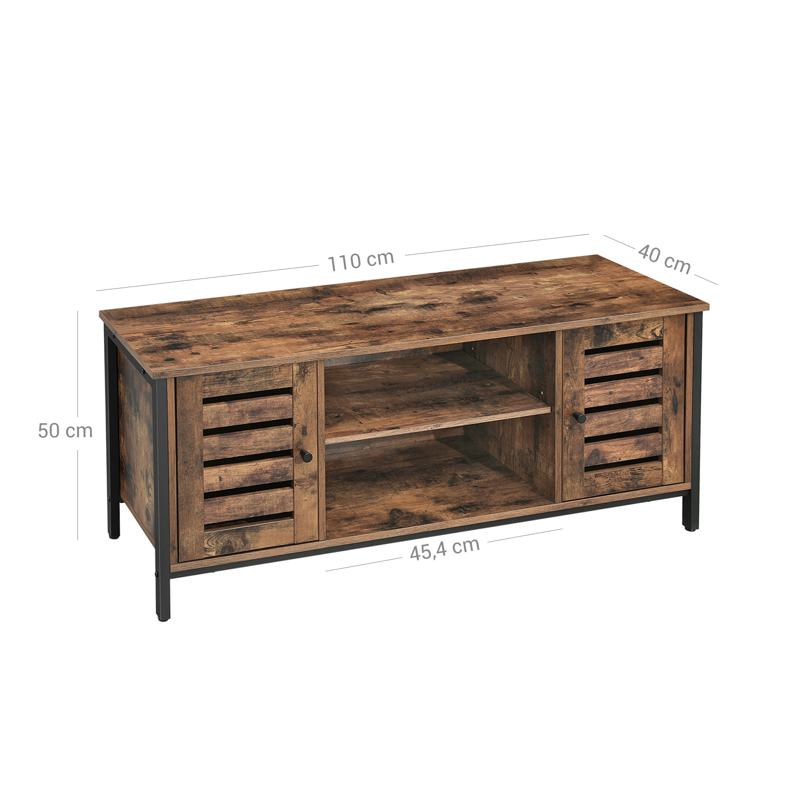 Televizoriaus apatinė lenta su 2 spintelėmis ir 2 lentynų lygiais