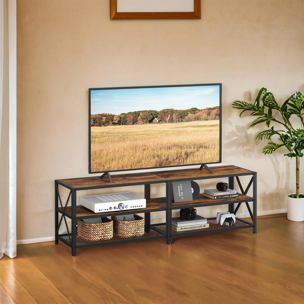 Songmics - vasagle TV-Schrank Fernsehtisch Lowboard für Fernseher bis zu 70 Zoll Fernsehschrank mit Ablagen Stahlgestell TV-Regal für