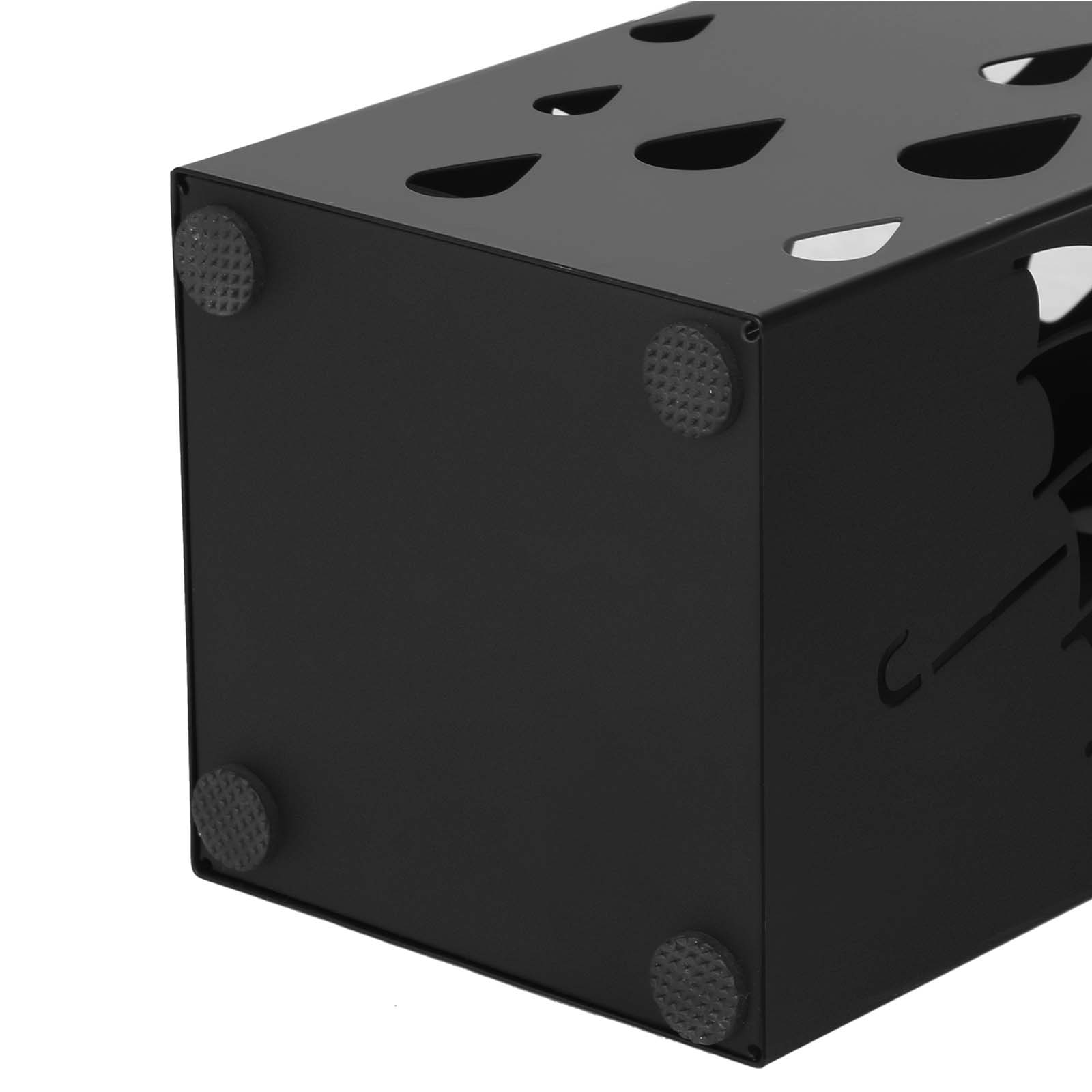 Juodas skėčių stovas su kabliukais