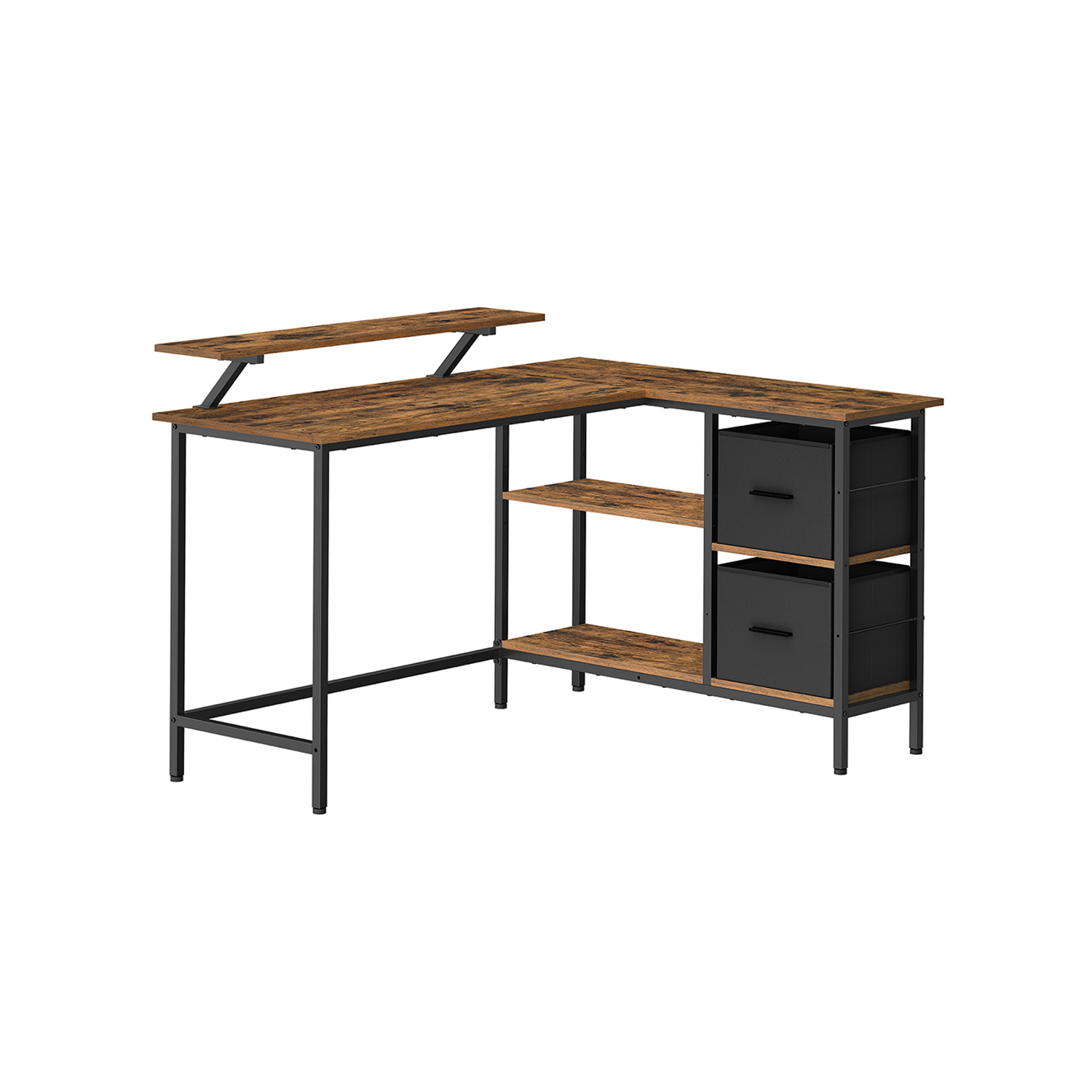 VASAGLE Schreibtisch vintage-braun rechteckig, 4-Fuß-Gestell schwarz 135,0 x 105,0 cm
