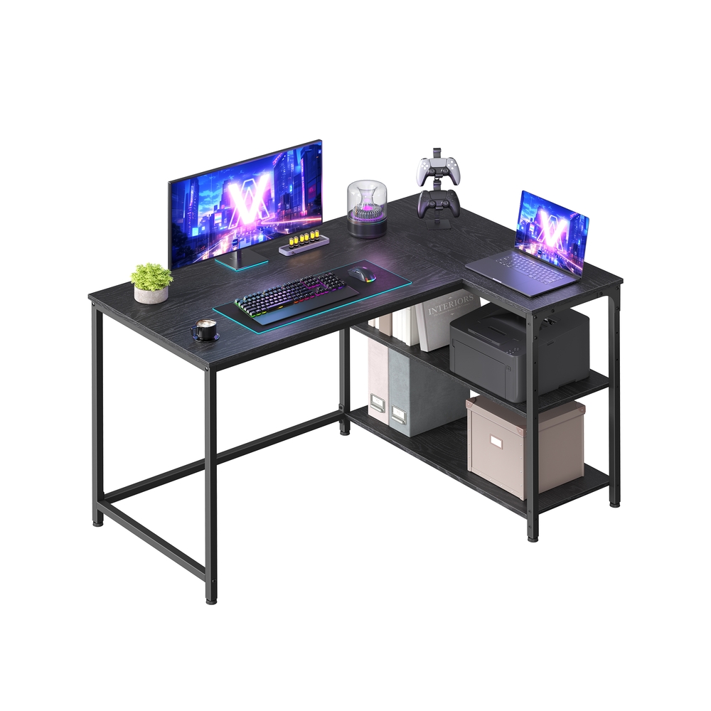 110 x 80 cm Eckschreibtisch in L Form mit Stauraum für Homeoffice ebenholzschwarz