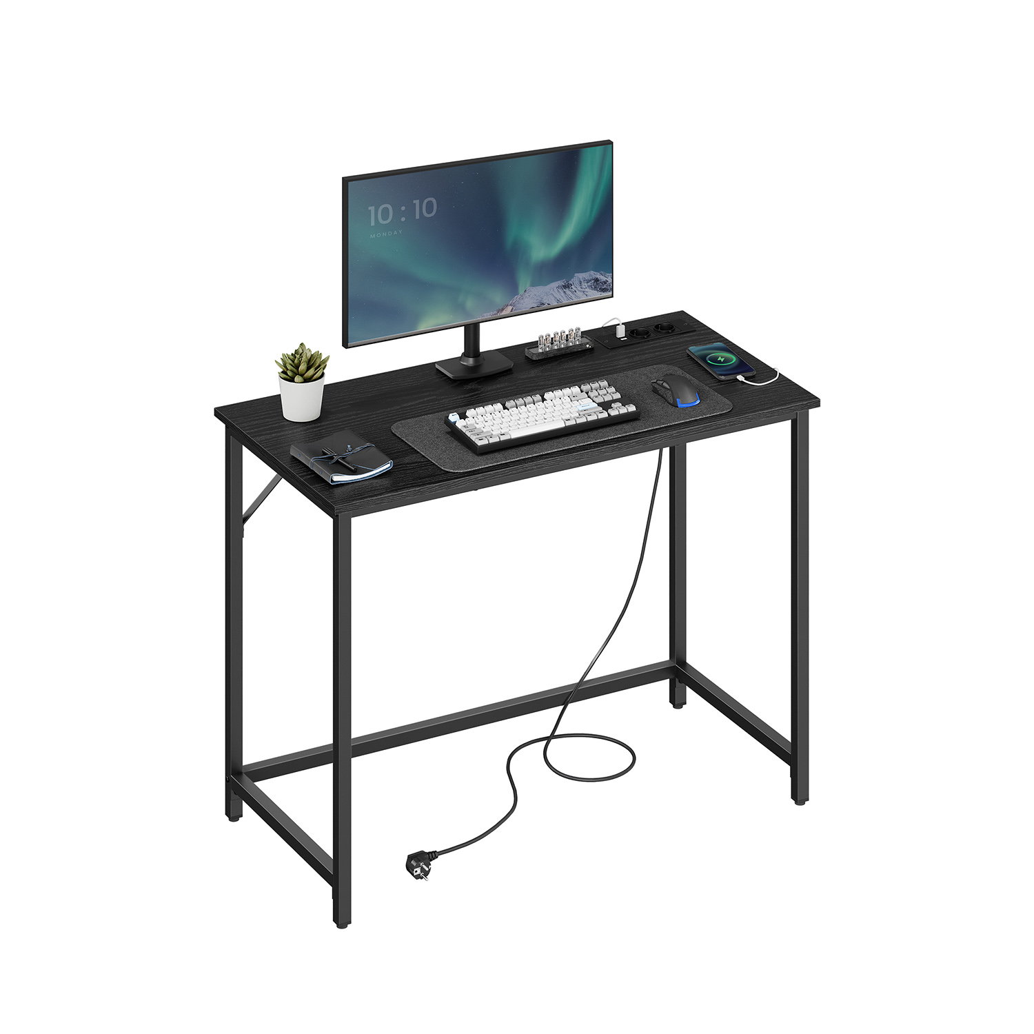Gaming-Tisch mit LED-Beleuchtung ebenholzschwarz-tintenschwarz
