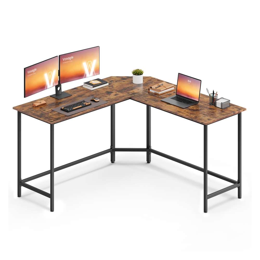 VASAGLE Eckschreibtisch, L-förmiger Computertisch, 149 x 149 x 76 cm, platzsparender Bürotisch, Homeoffice, Gaming, vintagebraun-tintenschwarz LWD73X