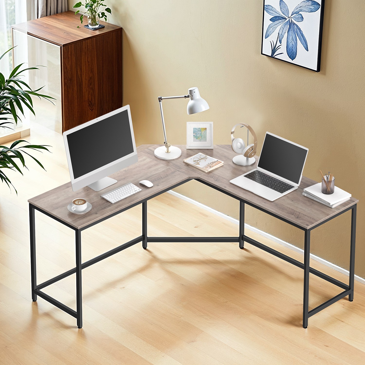 Vasagle Eckschreibtisch L-förmiger Computertisch Bürotisch Arbeitszimmer Homeoffice Gaming platzsparend einfache Montage Industrie-Design