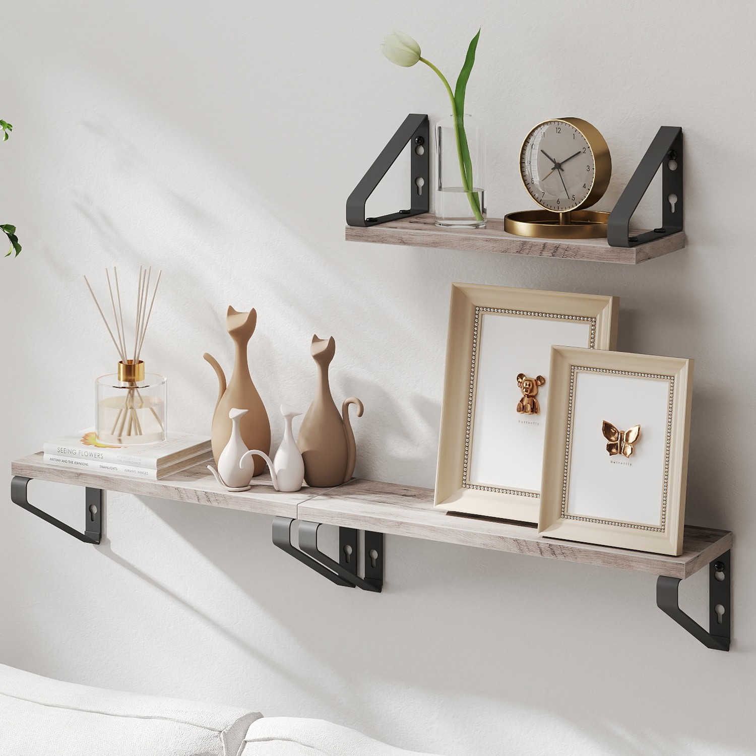 Vasagle Wandregal Schweberegal 3er Set Regalbrett 2 Montagemöglichkeiten Regal zur Präsentation für Wohnzimmer Küche Arbeitszimmer