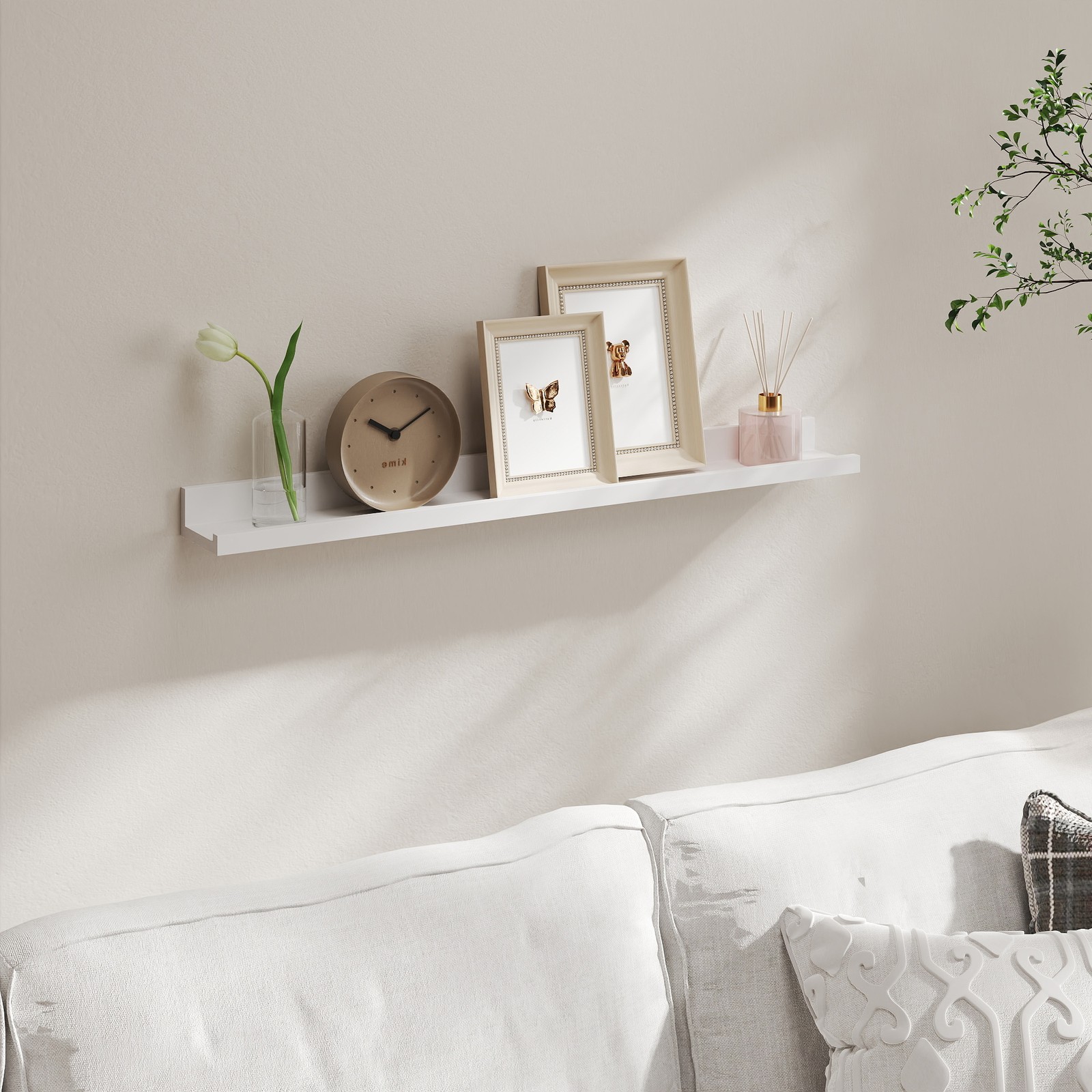 Wandregal 2er Set Schweberegal mit Hochglanzoberfläche 10 x 80 cm Wandboard für Bilderrahmen und Bücher Wohnzimmer Schlafzimmer Bad Küche