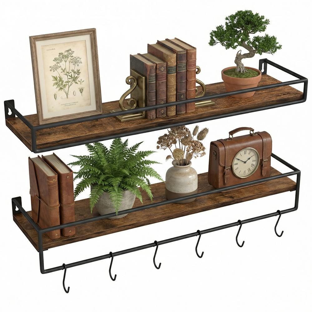 Wandregal 2er Set, Wandboard mit Stange, Schweberegal zur Aufbewahrung