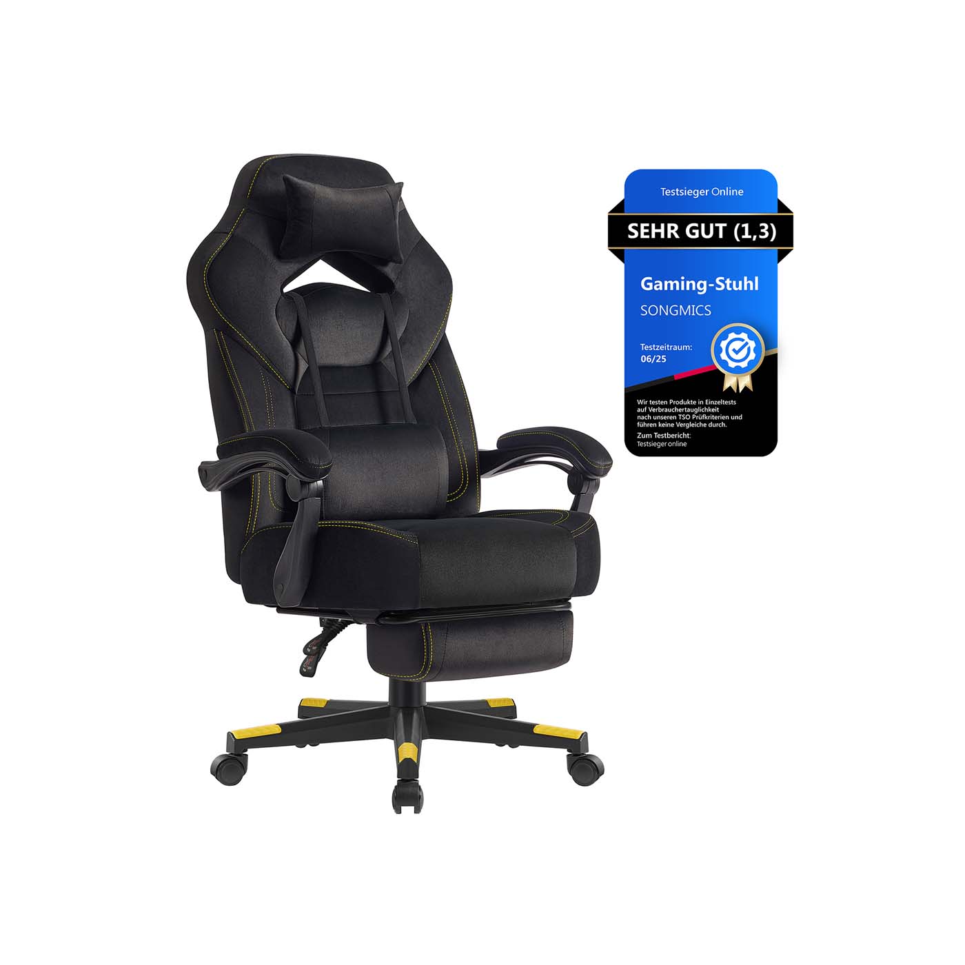Gaming-Stuhl mit Fußstütze und verstellbarem Kopfkissen tintenschwarz