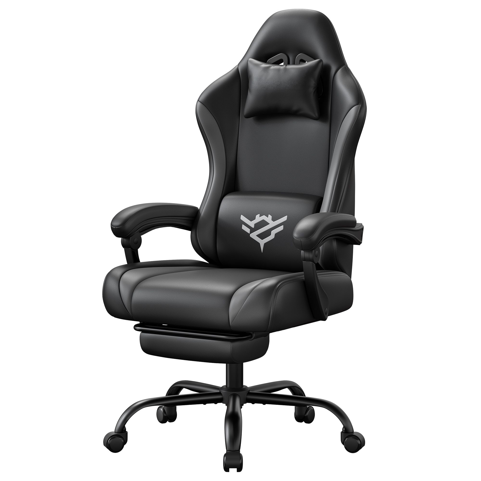 Gaming Stuhl, Ergonomischer PC Stuhl aus PU-Leder mit Fußstütze und 135° Neigung, 70 x 70 x 120-130 cm