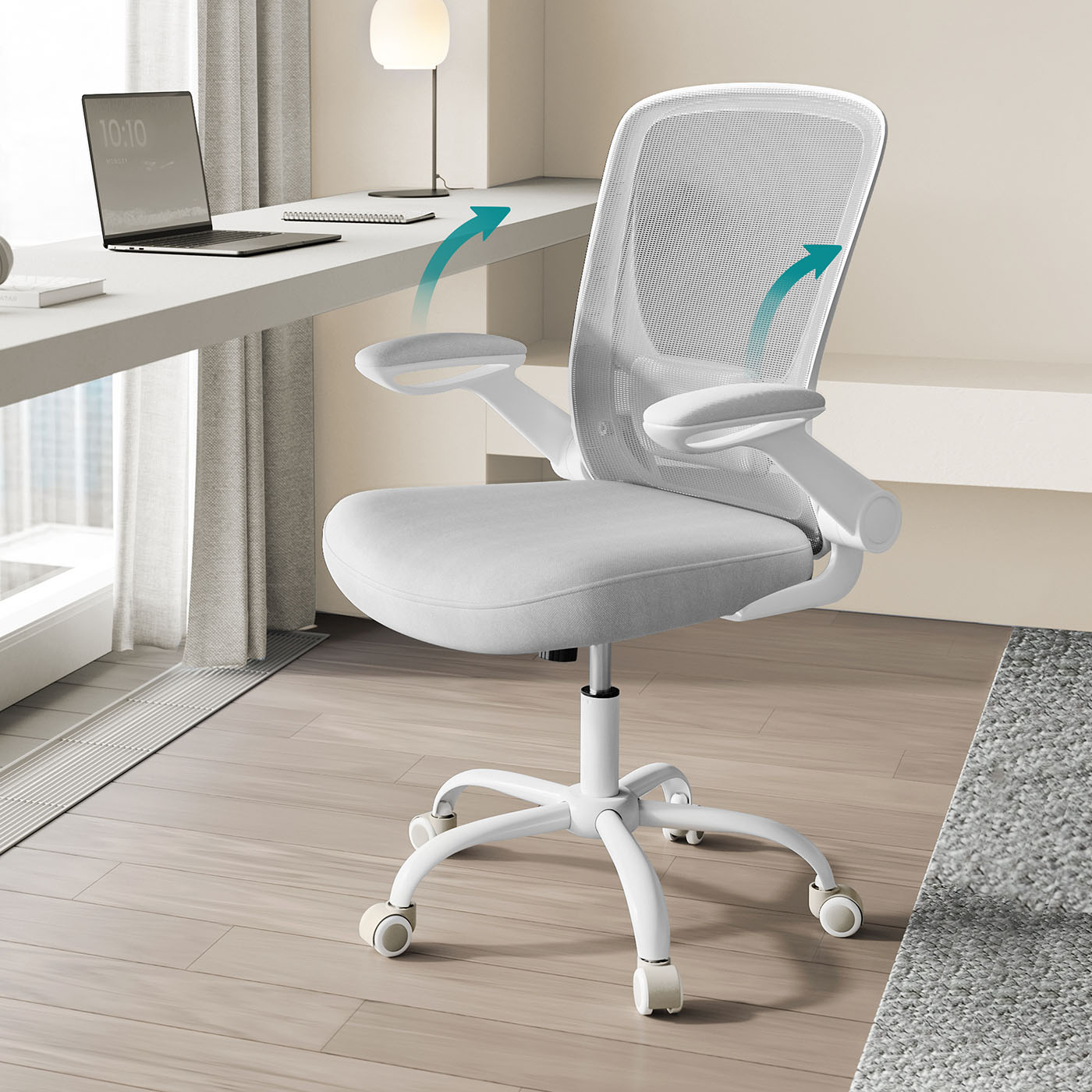 Bürostuhl ergonomisch mit Mesh und 53 cm großer Sitzfläche hellgrau