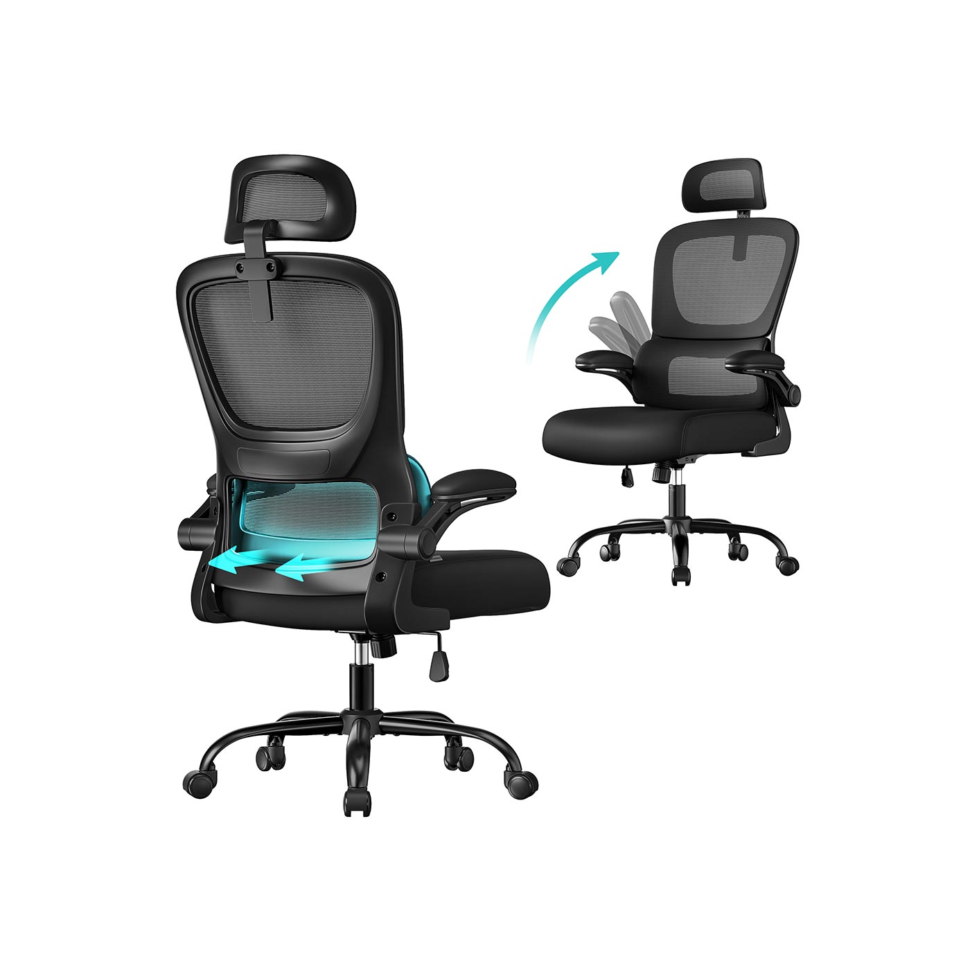 Ergonomischer Bürostuhl mit Netzgewebe und klappbaren Armlehnen