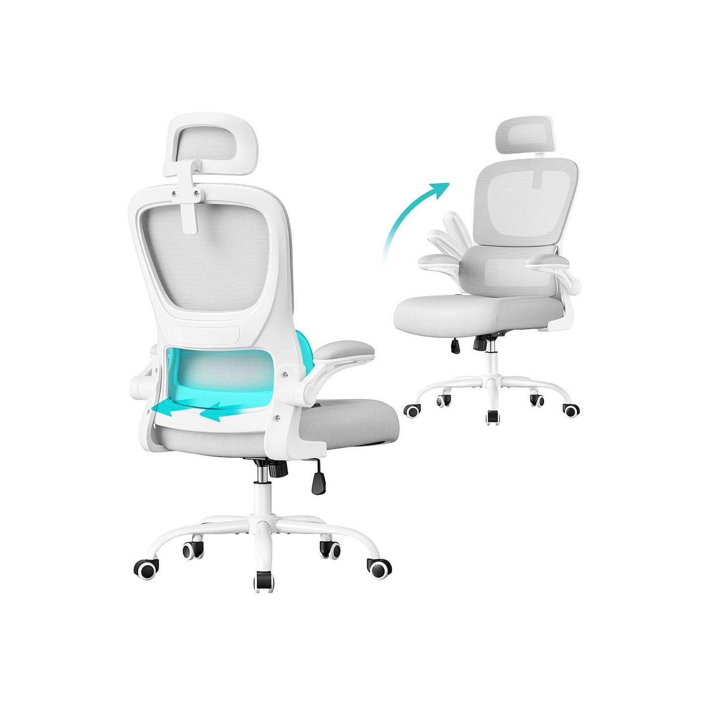 Ergonomischer Bürostuhl mit Netzgewebe und klappbaren Armlehnen