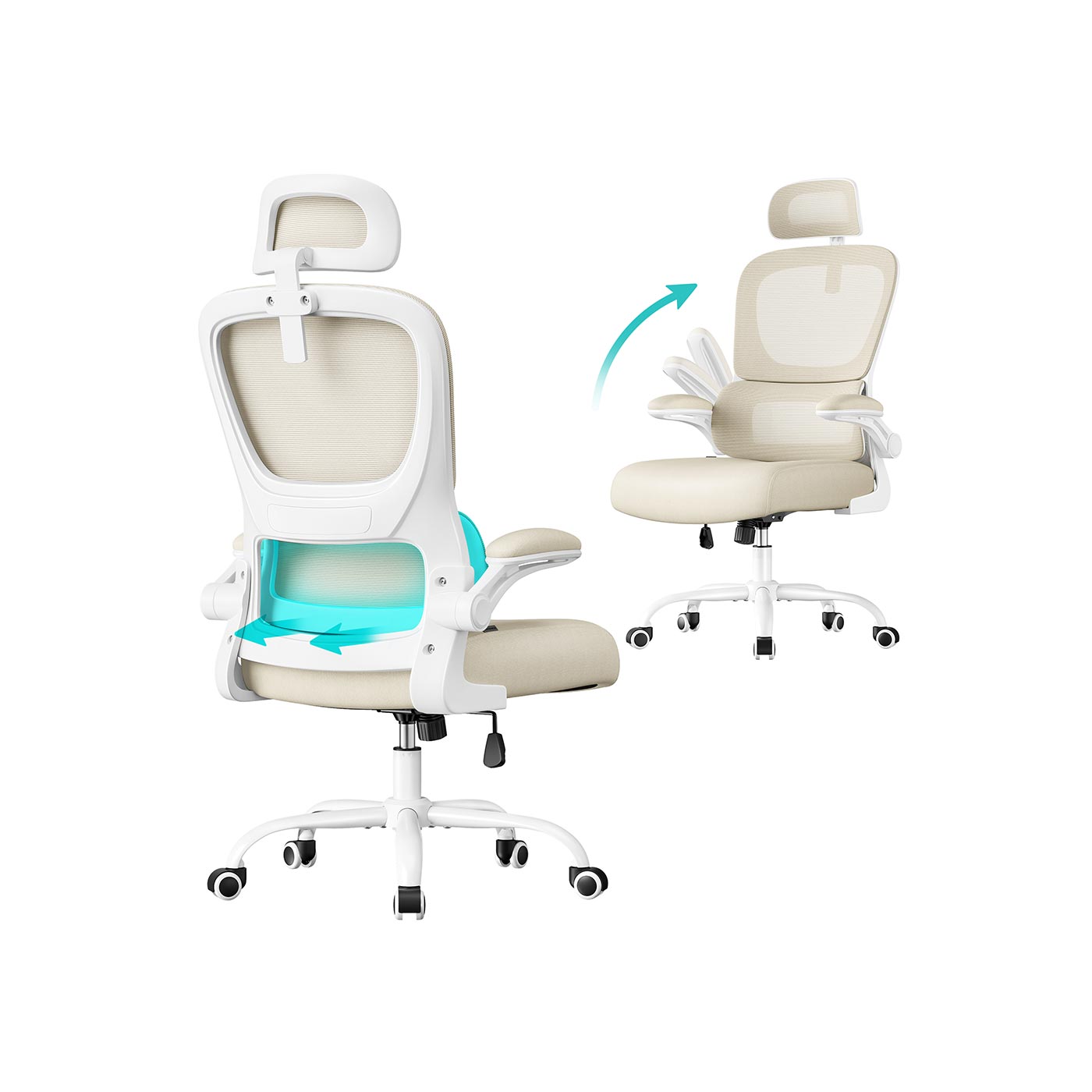 Ergonomischer Bürostuhl mit Netzgewebe und klappbaren Armlehnen