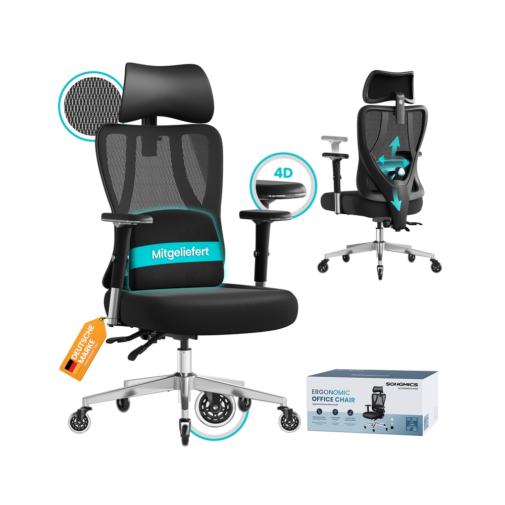 Ergonomischer Bürostuhl mit verstellbarer Unterstützung tintenschwarz