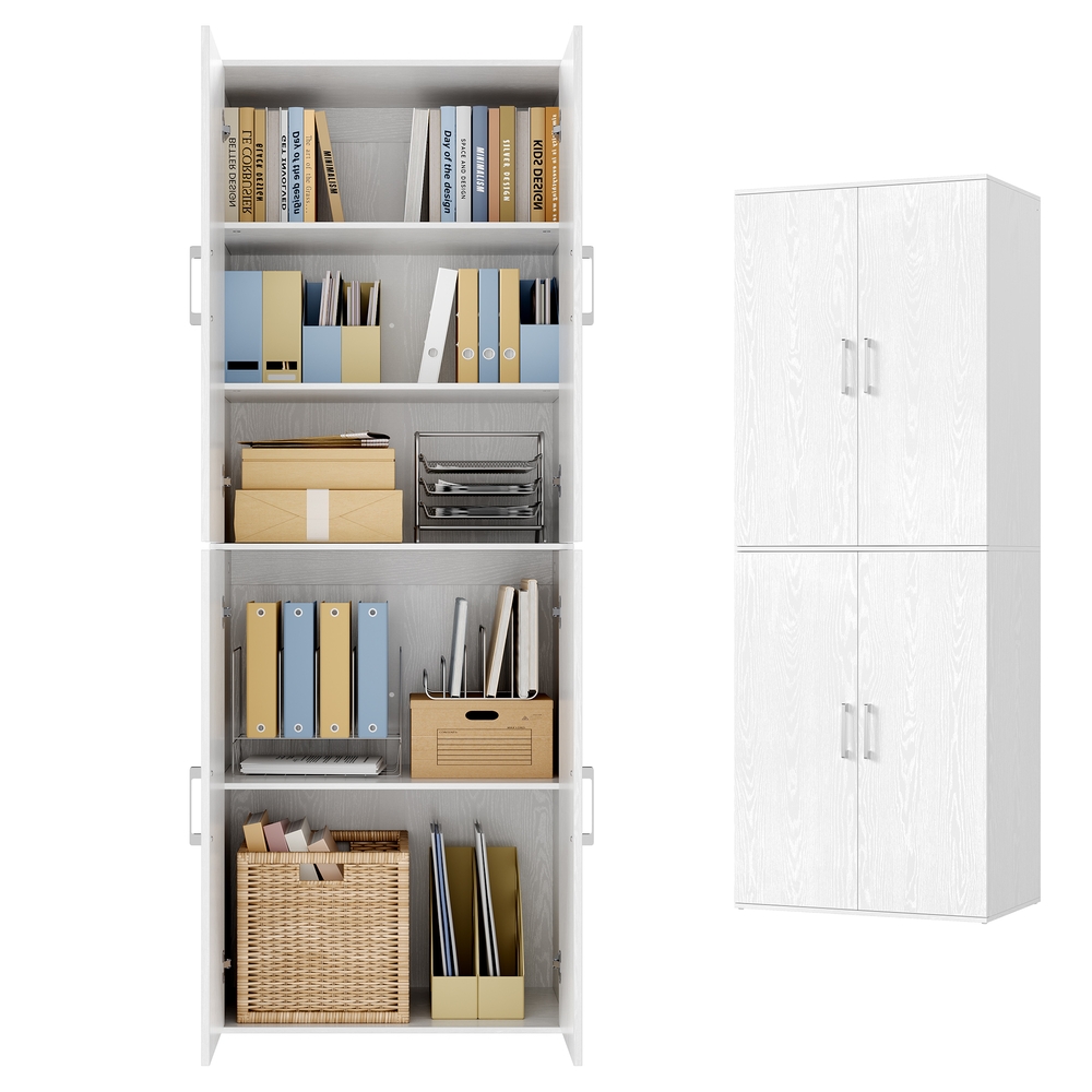 VASAGLE Mehrzweckschrank, mit 4 Türen, 5 Ablagen, Büroschrank, Aufbewahrungsschrank, Kleiderschrank, mit Griffen, Holzspanplatte, 60 x 40 x 180 cm, schneeweiß OFC091WE01