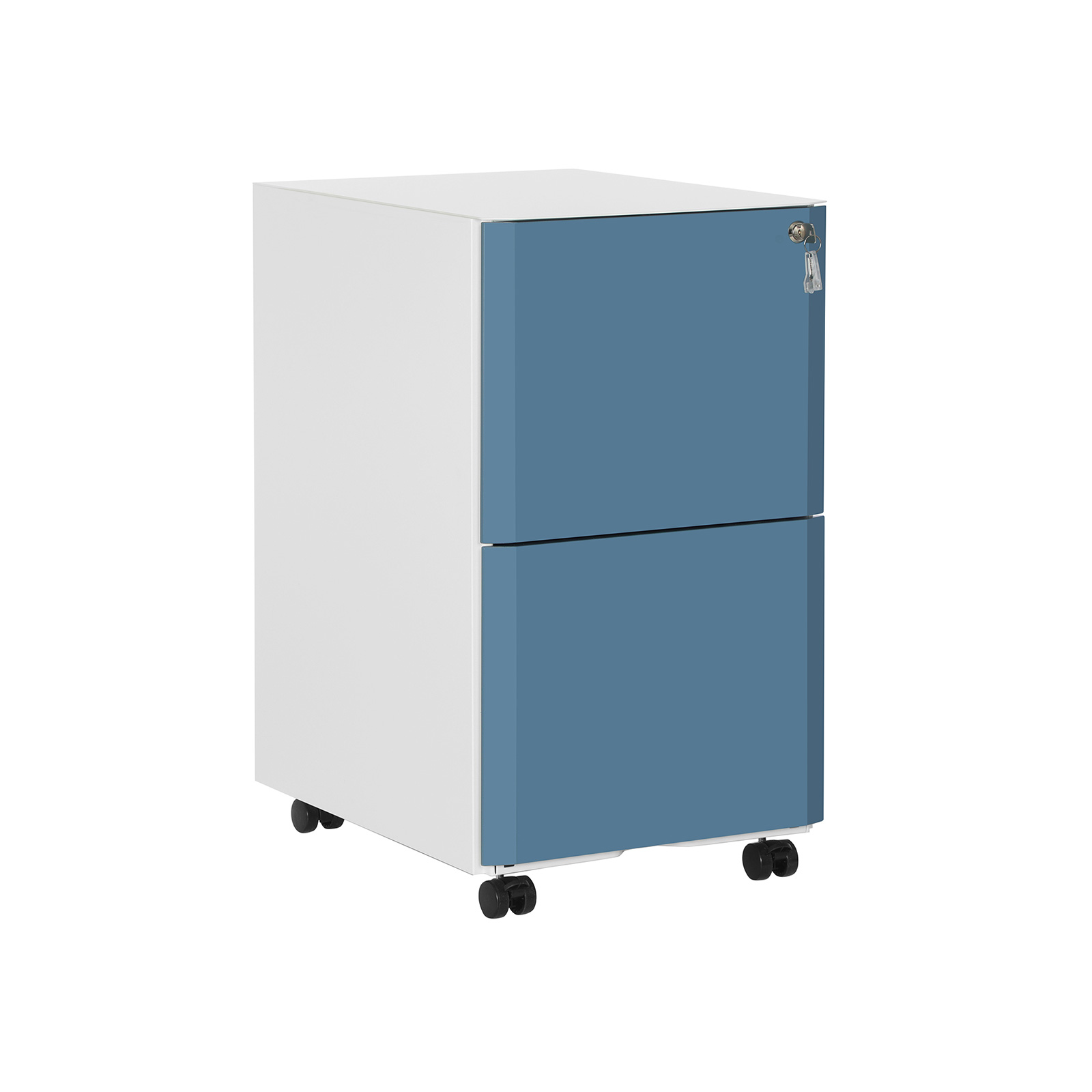 Rollcontainer 2 Schubladen Weiß-Blau