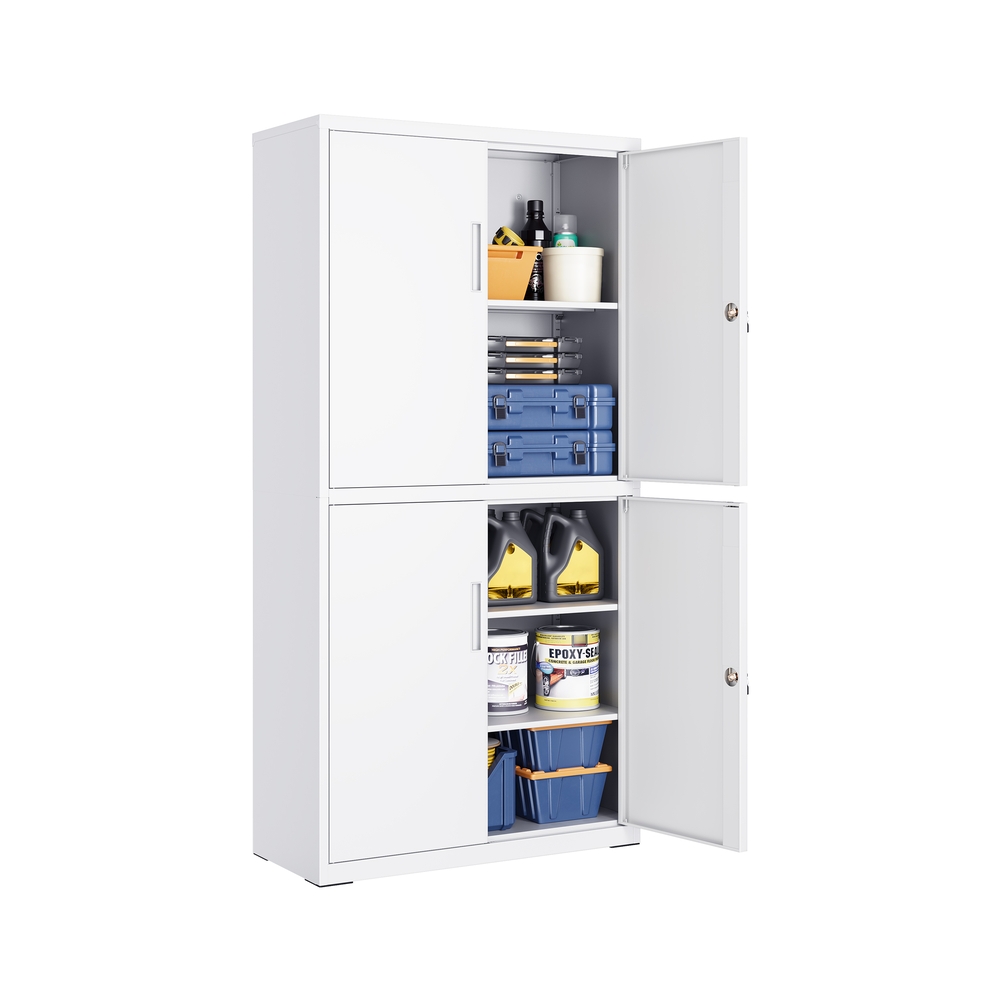 Aktenschrank mit 4 Türen und 5 Ebenen 40 x 80 x 180 cm mattweiß