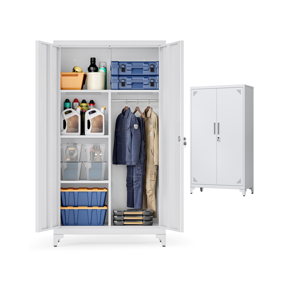 Mehrzweckschrank mit 2 Türen 5 Fächer 80 x 40 x 165 cm mattgrau
