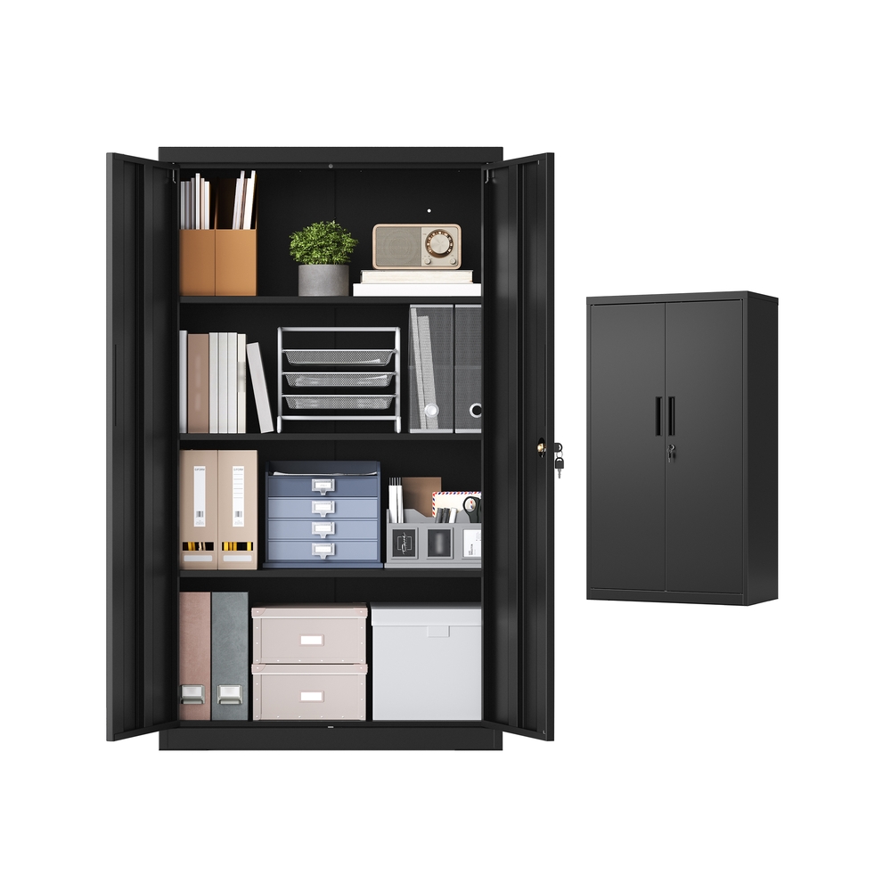 Aktenschrank abschließbar 3 verstellbare Ablagen 80 x 40 x 140 cm mattschwarz