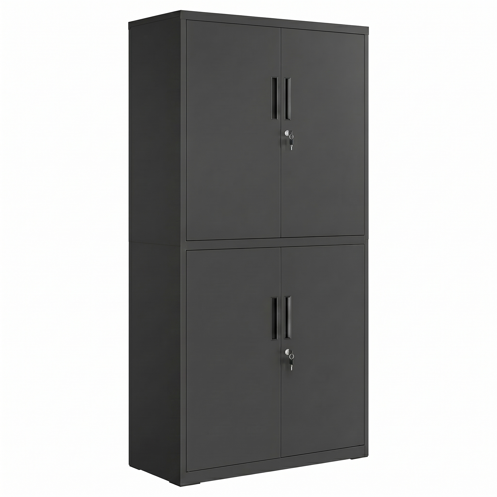 Aktenschrank, Aufbewahrungsschrank, 40 x 80 x 180 cm, 4 Schranktüren und 2 Schlösser, schwarz