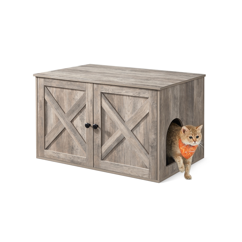 Songmics - feandrea Katzenklo Schrank Katzenschrank mit Türen für Katzentoilette Katzenhaus einfache Montage von PCL002G01 - Greige