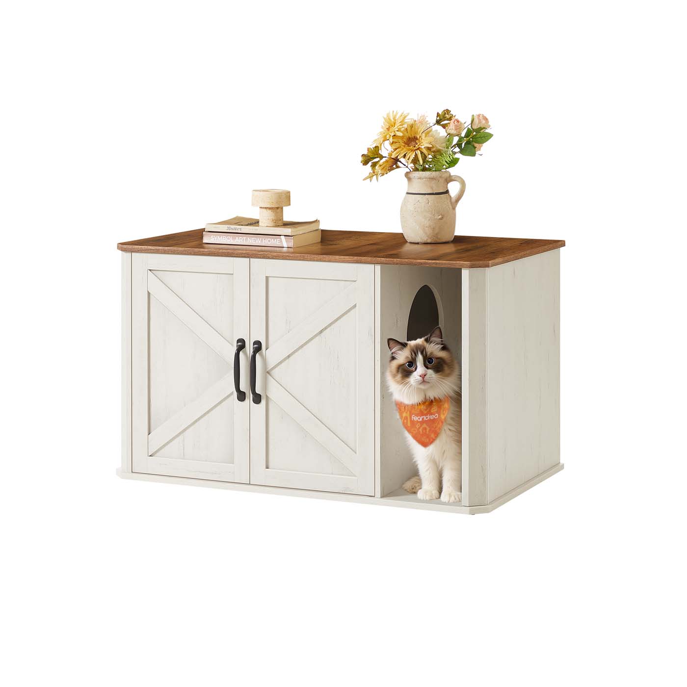 Katzenhaus mit Vordereingang 85 x 48,5 x 50 cm honigbraun-vintageweiß
