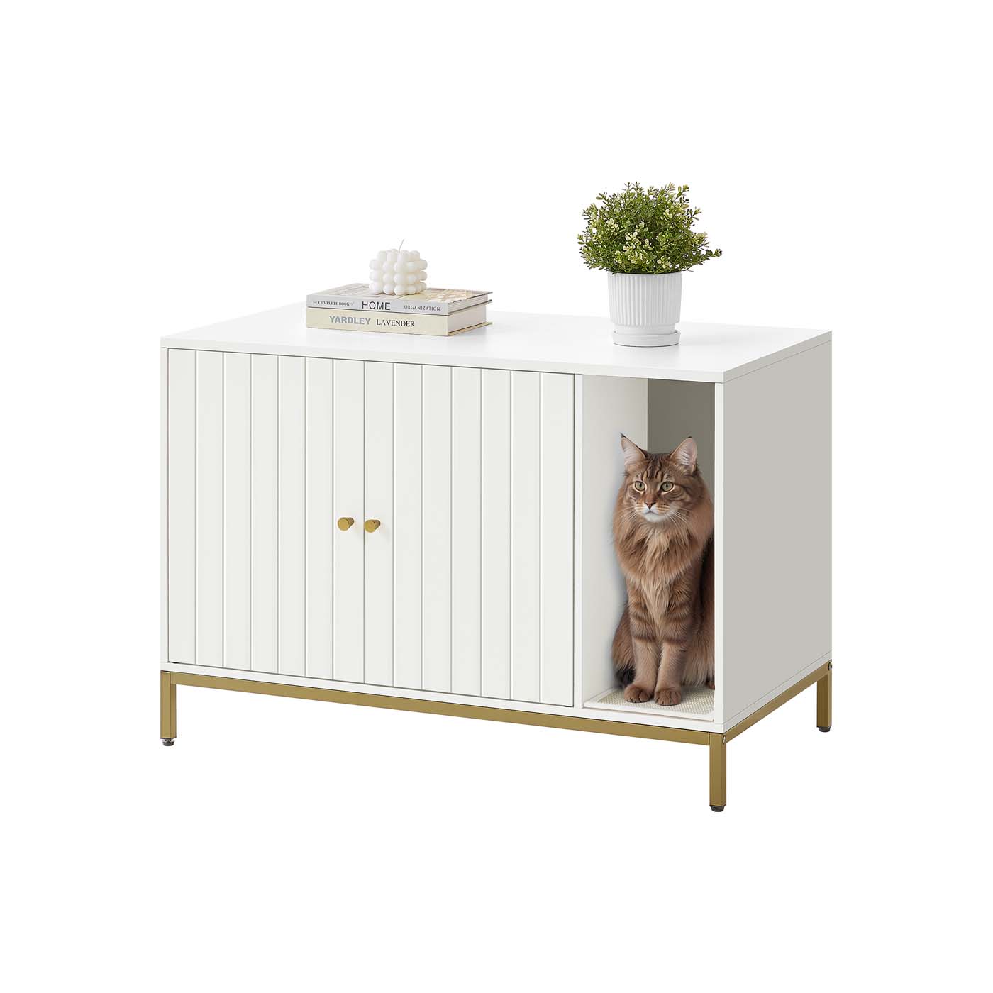 Katzenklo-Schrank mit mit Kratzmatte 90 x 48 x 61,5 cm weiß-goldfarben