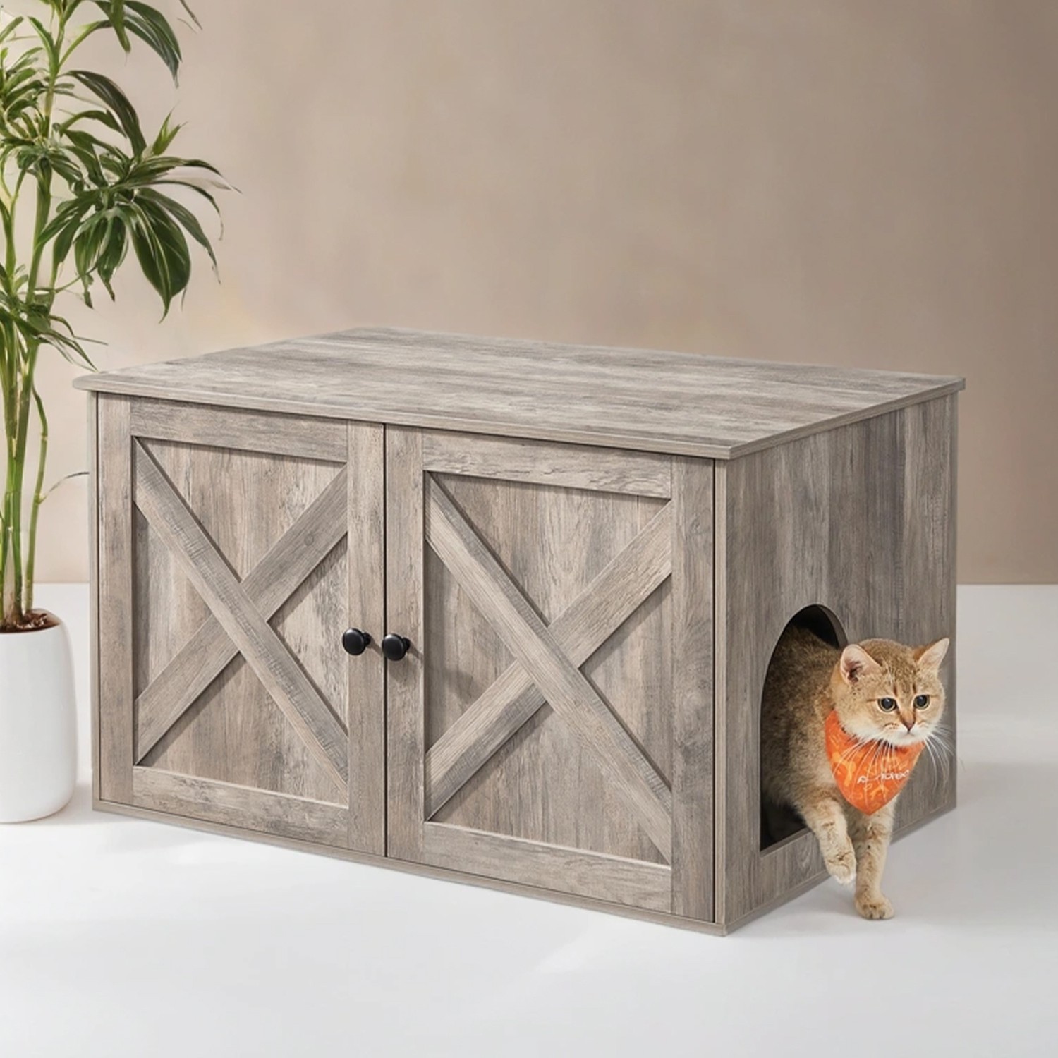 Katzenhaus, Katzenklo-Schrank mit herausnehmbarer Trennwand, Tisch