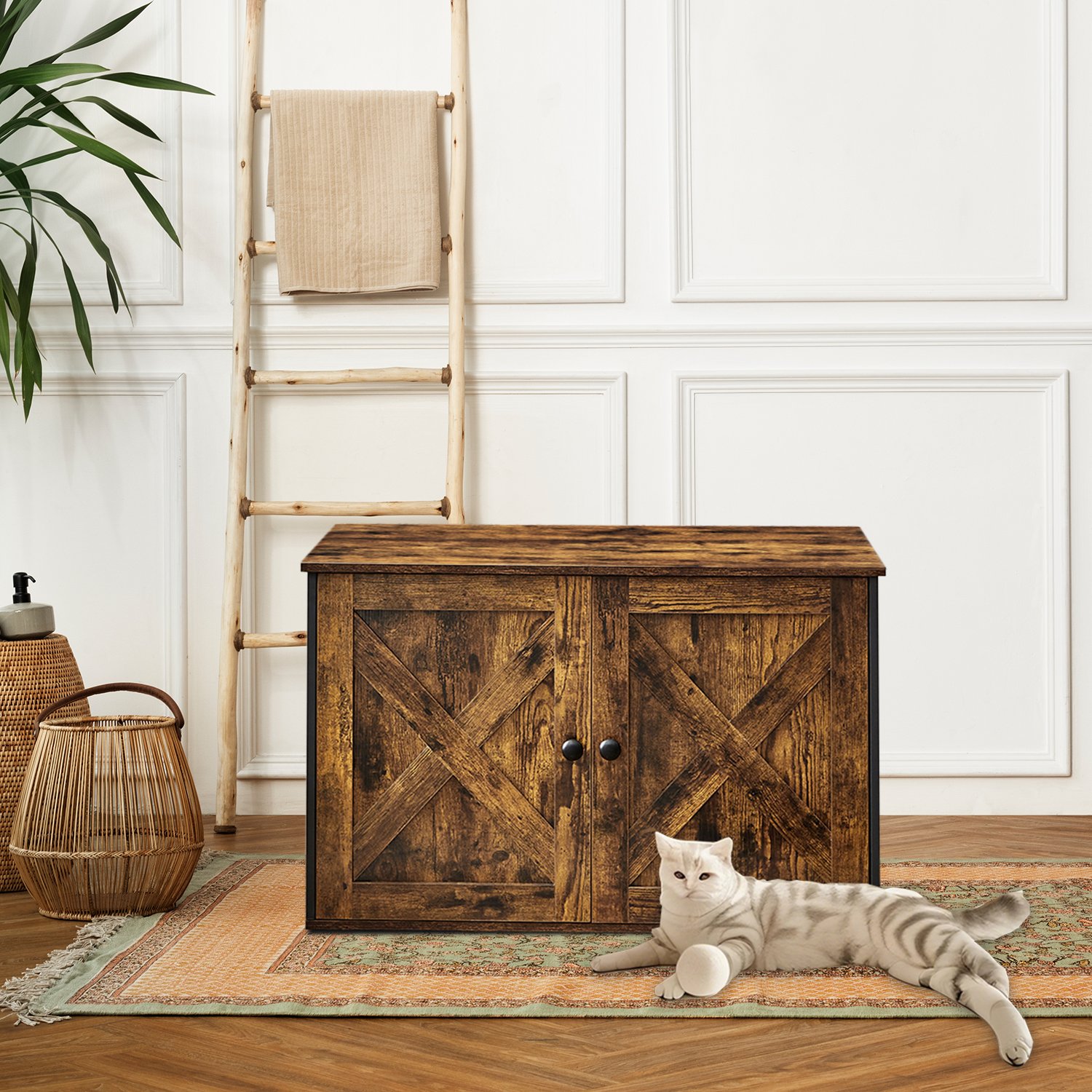 Katzenhaus, Katzenklo-Schrank mit herausnehmbarer Trennwand, Beistelltisch