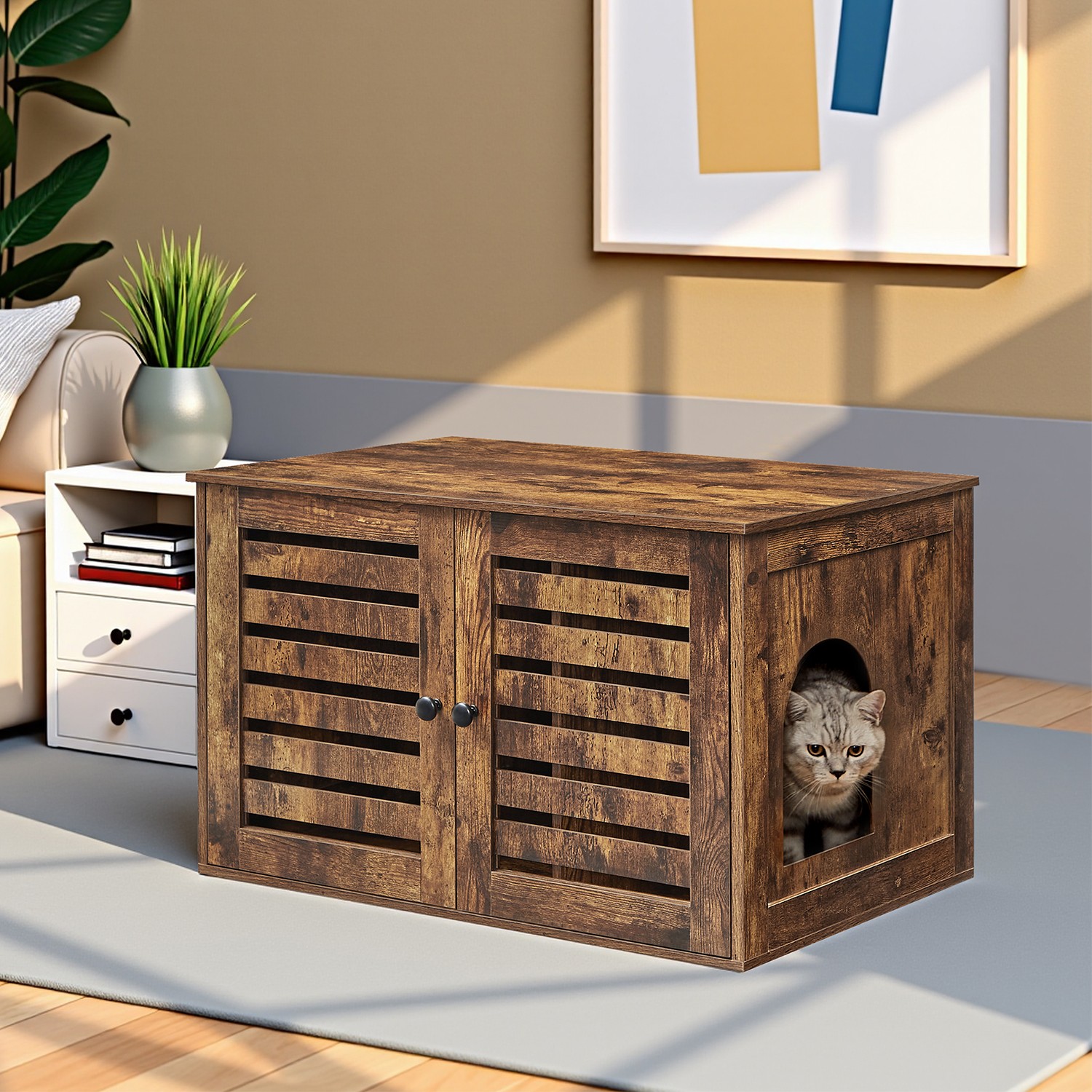 Songmics - feandrea Katzenklo Schrank Katzentoilette Katzenhaus mit Türen vintagebraun von PCL003X01 - vintagebraun
