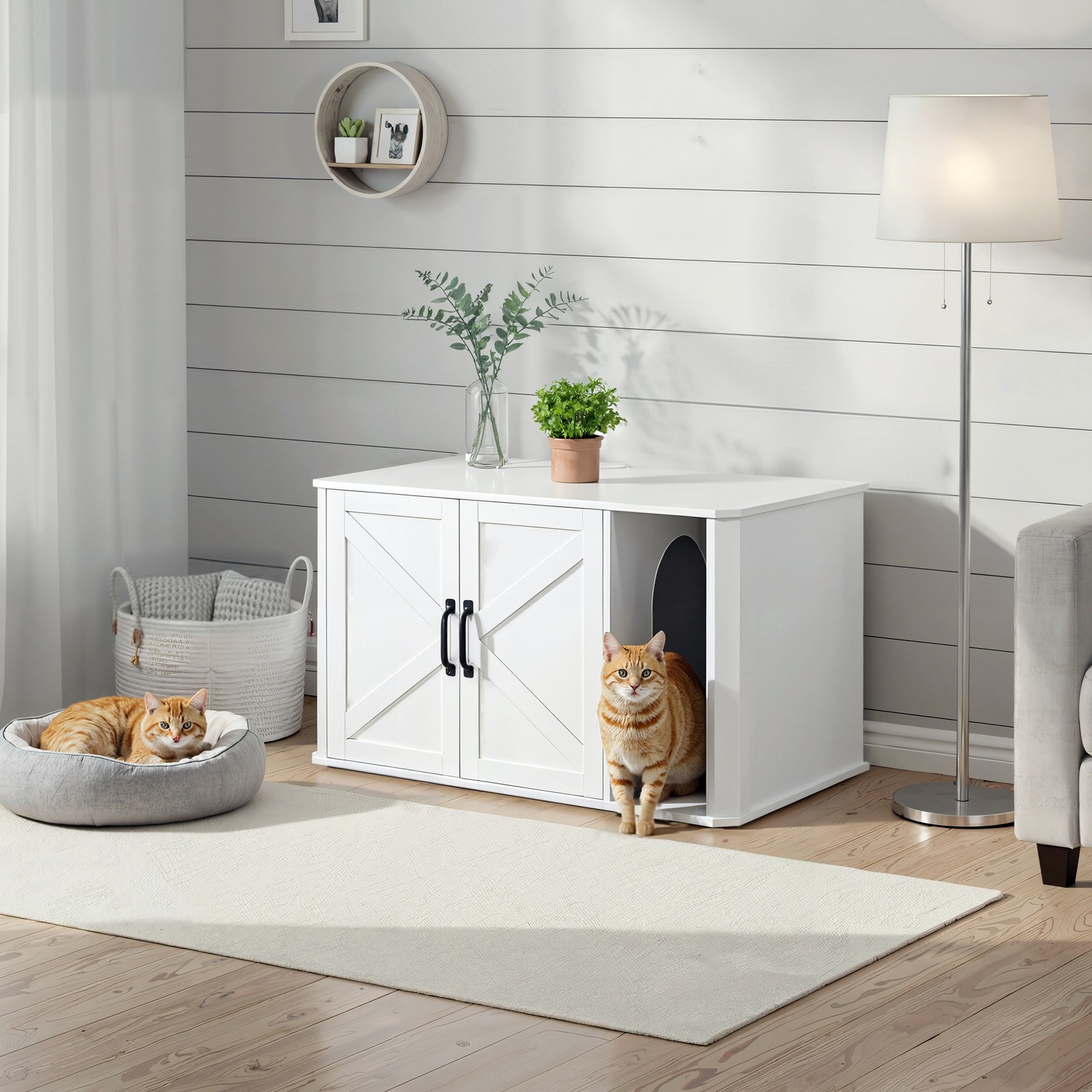 Katzenmöbel Schrank, modernes Katzenklo mit Fronttür und Doppelgriff, Sideboard für Wohnzimmer