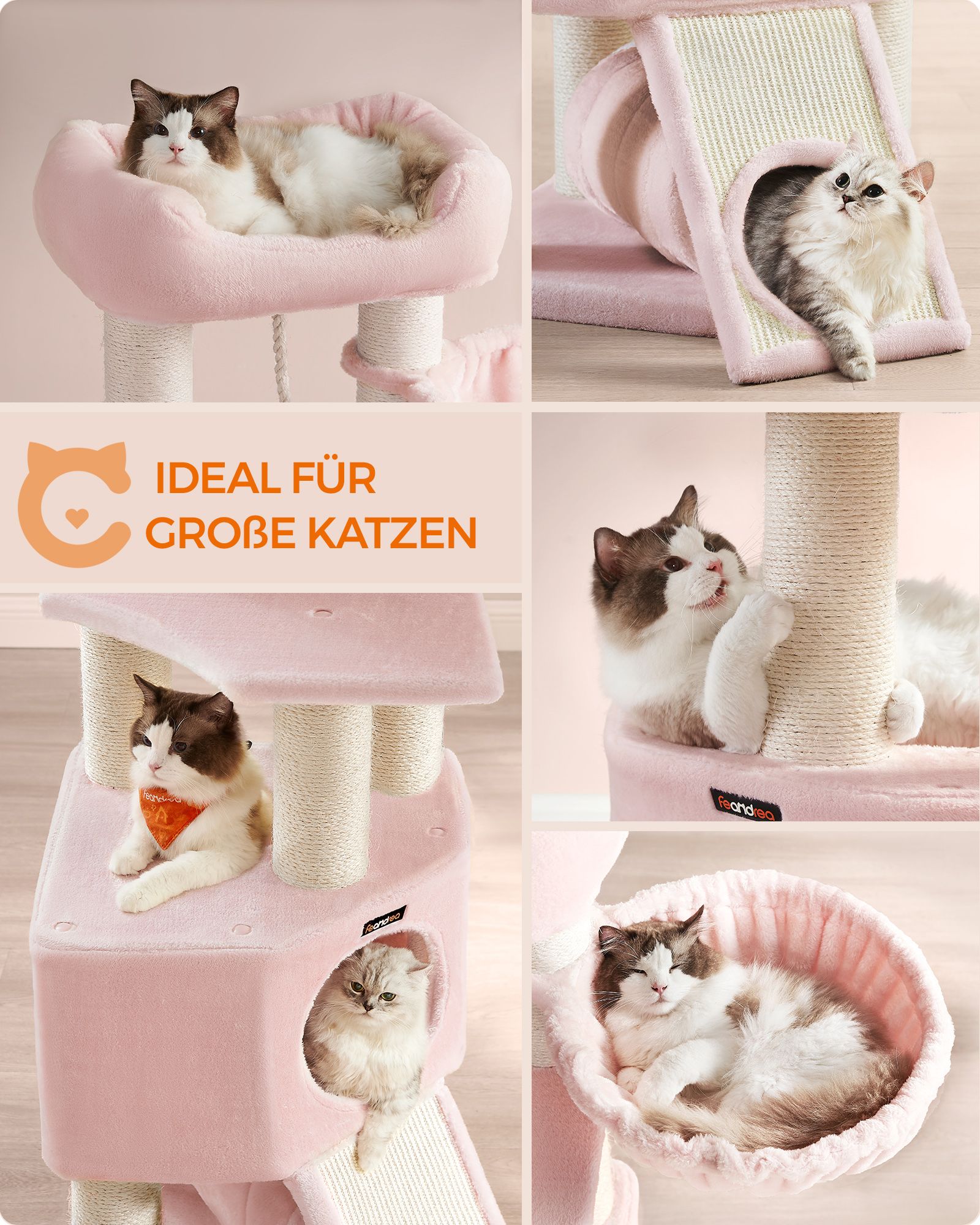 Draskyklė su urvais 50 x 50 x 141 cm pastelinės rožinės spalvos