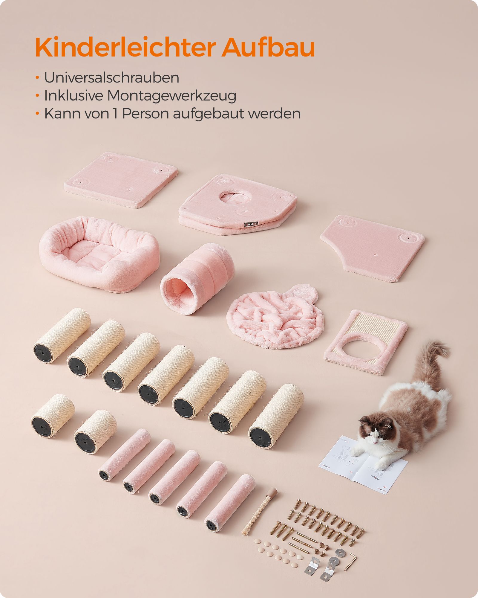 Draskyklė su urvais 50 x 50 x 141 cm pastelinės rožinės spalvos