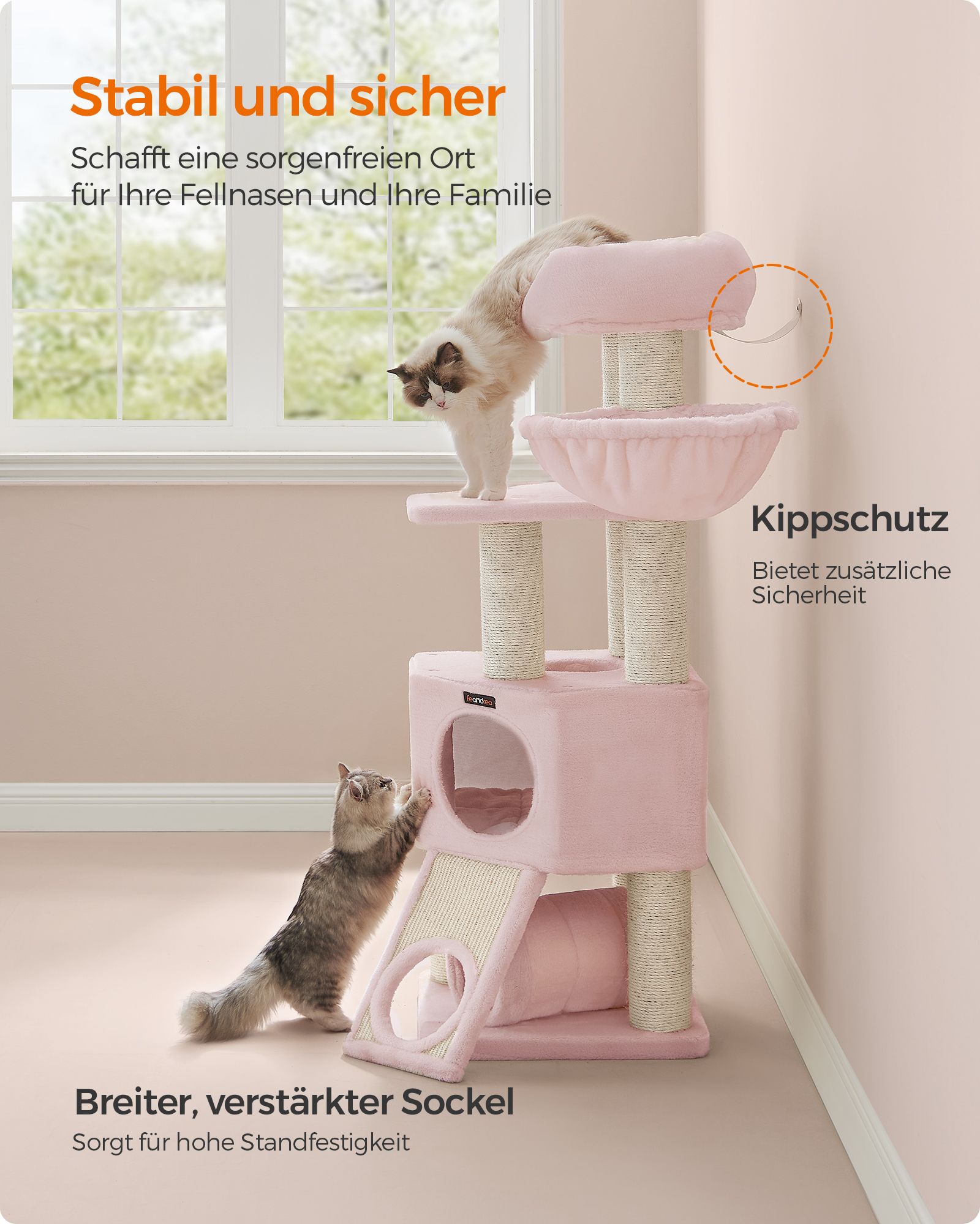 Draskyklė su urvais 50 x 50 x 141 cm pastelinės rožinės spalvos