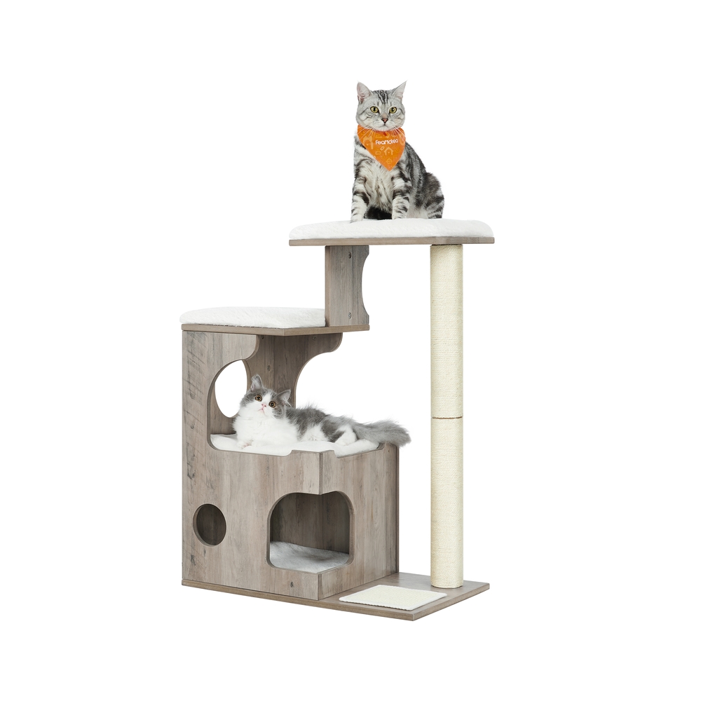 Songmics - feandrea Kratzbaum 86 cm mittelgroßer Katzenkratzbaum mit 3 Liegeflächen und Höhle Katzenbaum aus mdf mit Holzfurnier Sisalstamm