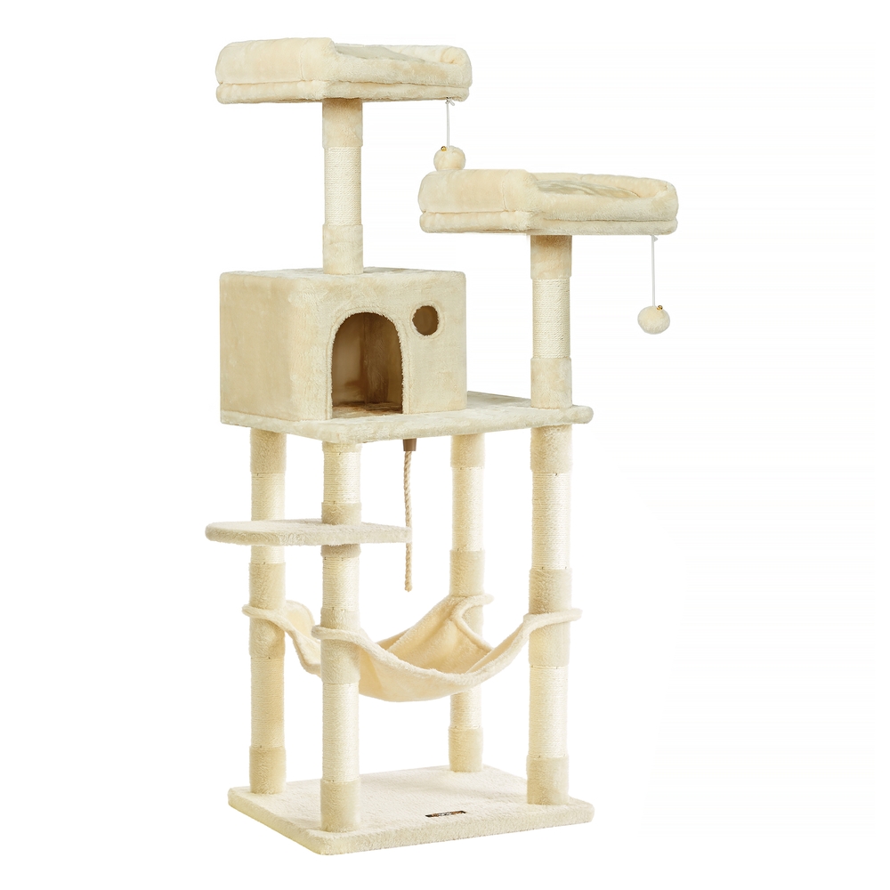 Songmics - feandrea Kratzbaum 143 cm 2 kuschelige Aussichtsplattformen beige von PCT15BE - beige