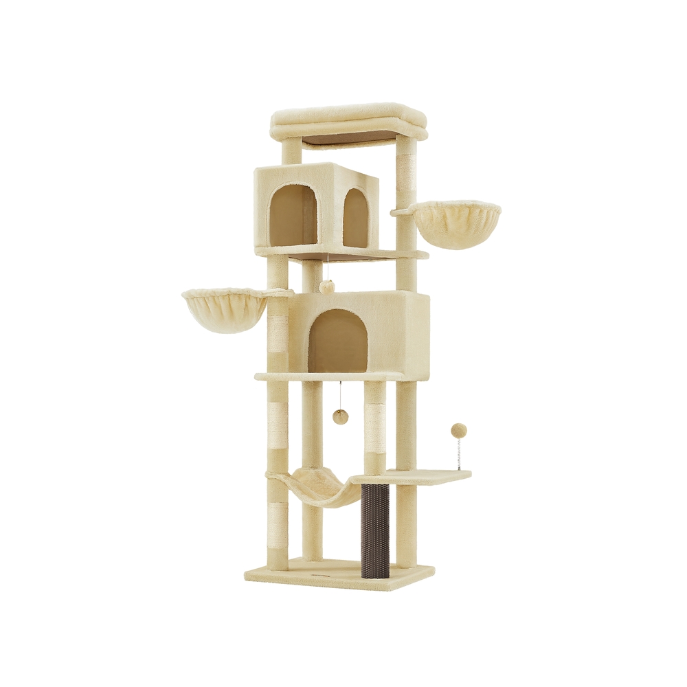 Kratzbaum 175 cm hoch XL mit 2 Höhlen sandbeige