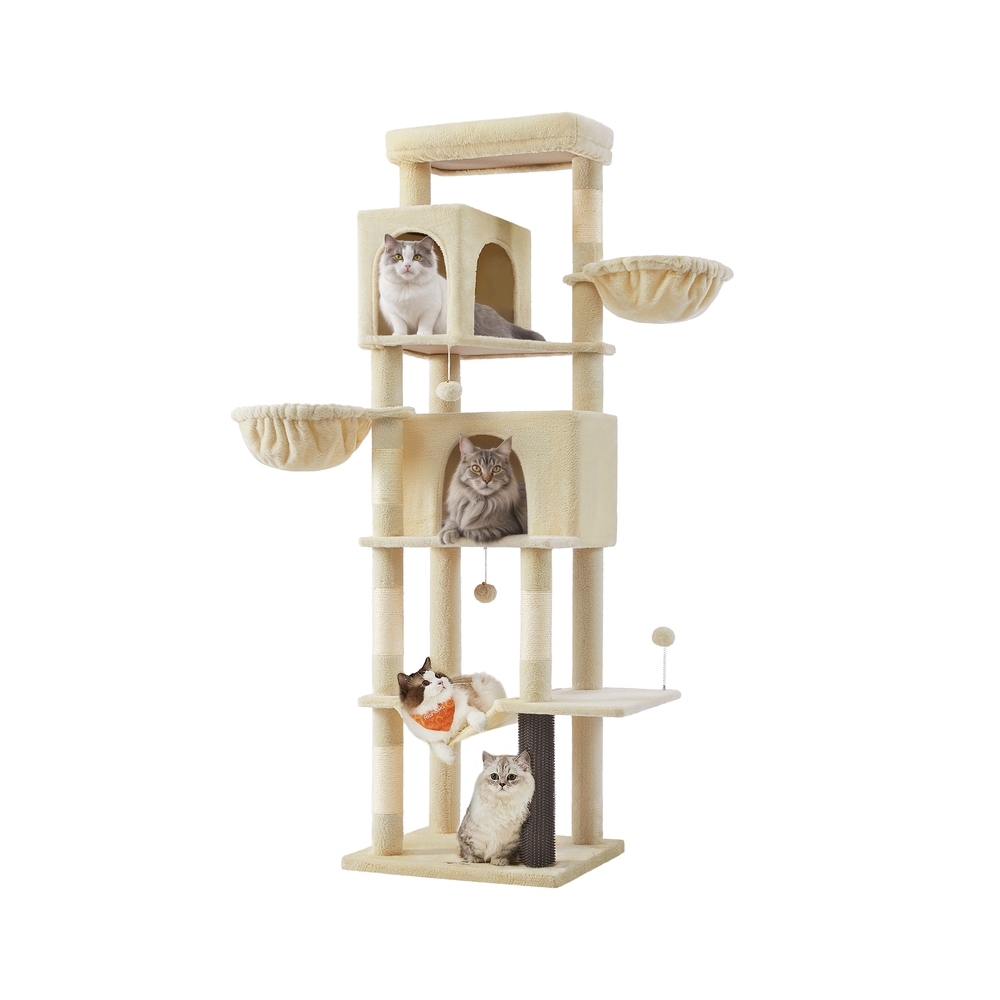 Kratzbaum 190,7 cm hoch mit 2 Höhlen und 2 Liegemulden sandbeige