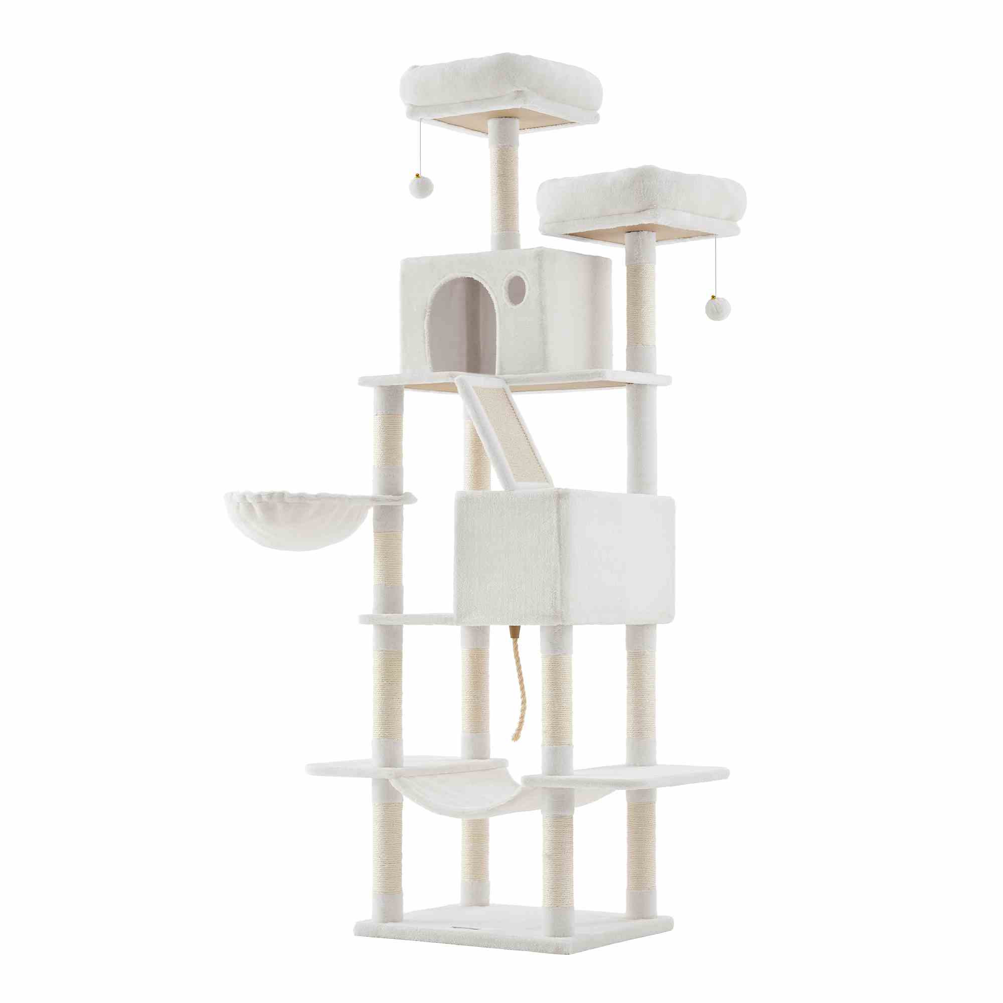 Kratzbaum groß 2 Plattformen Plüschbälle beige