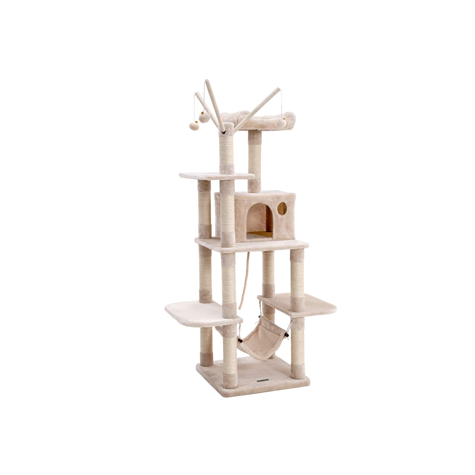 FEANDREA by SONGMICS Katzenkratzbaum mit Hängematte Höhle Spielzeug 50 x 50 x 154 cm beige
