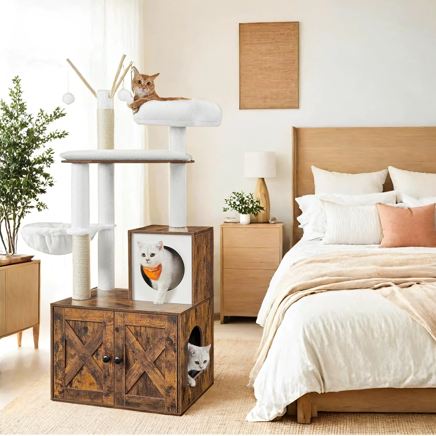 Kratzbaum mit Katzenklo-Schrank