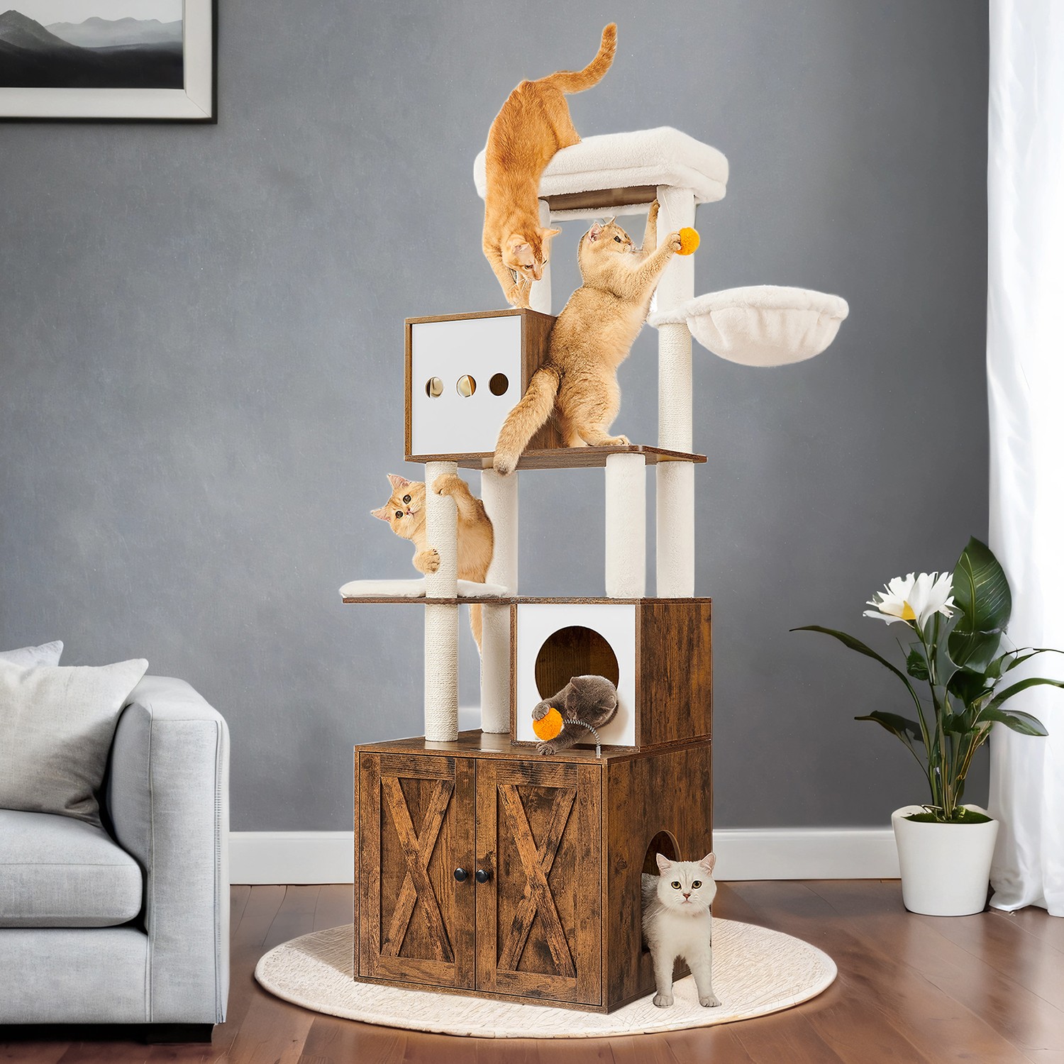 Kratzbaum, Katzenbaum mit Katzenklo-Schrank