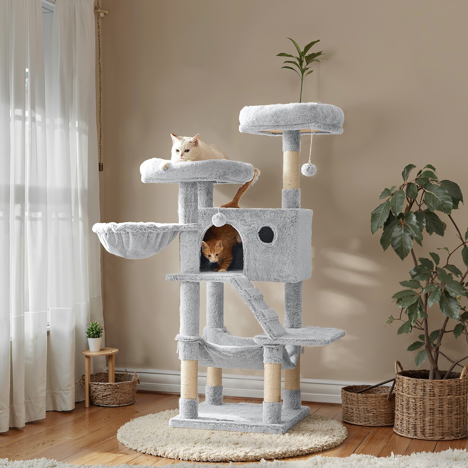 Kratzbaum groß, Katzenbaum mit weichem Bezug, Katzenkratzbaum für große Katzen